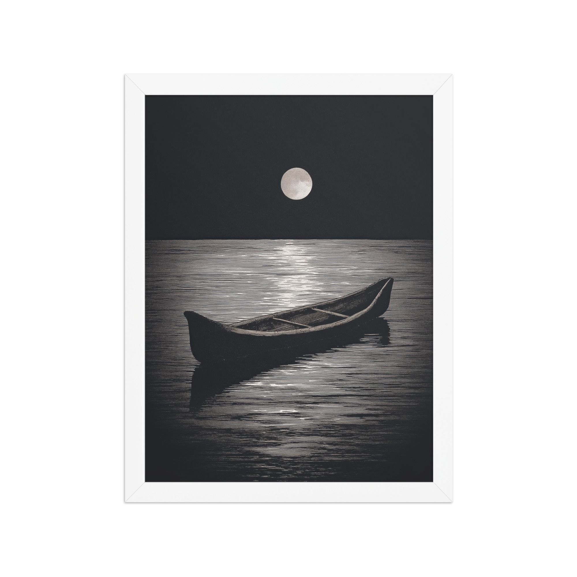 Moonlit Canoe II — Minimal Silver Moon Night Wall Art — Framed Poster - Image 19