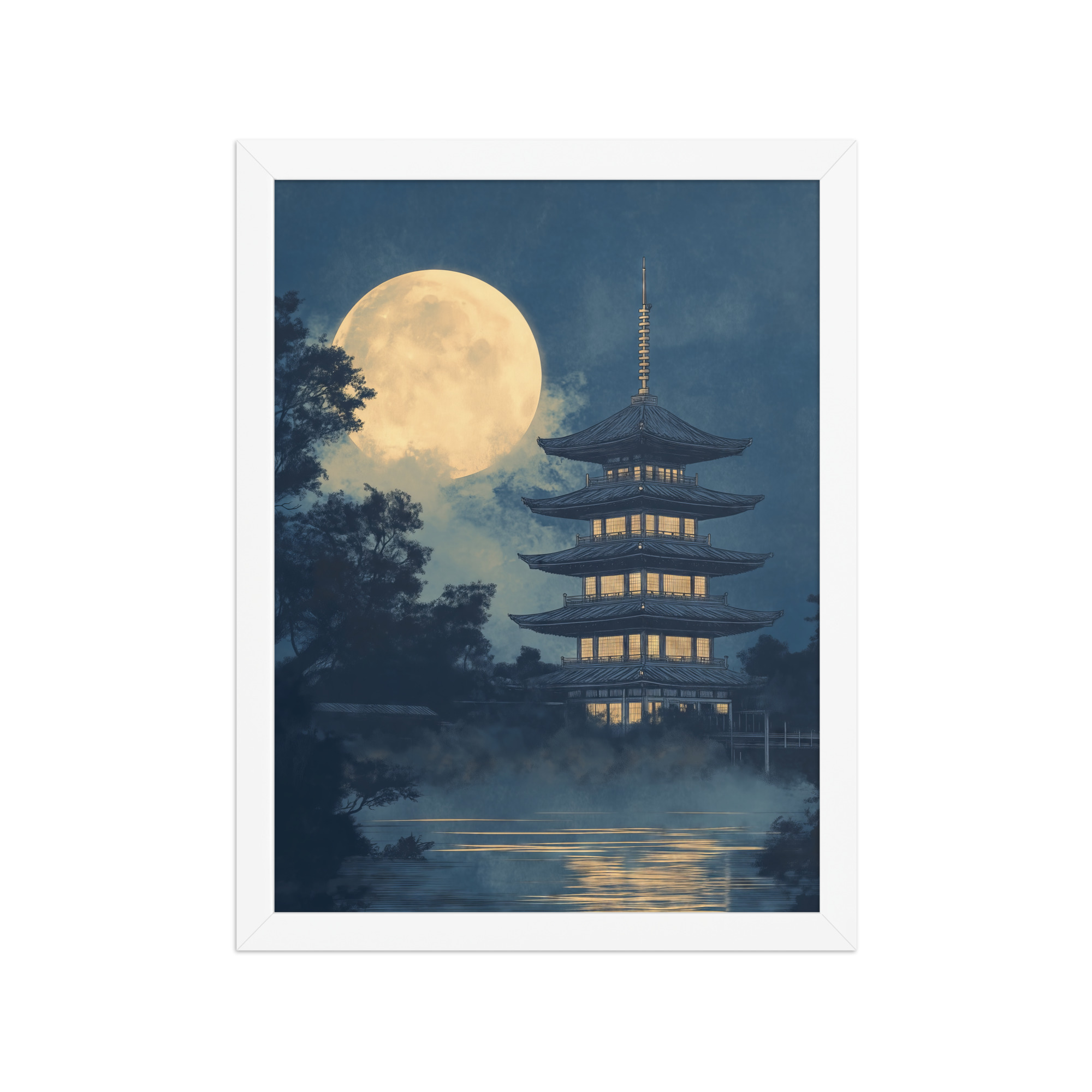 Moonlit Pagoda — Japanese Temple, Night Landscape Wall Art — Framed Poster - Image 19