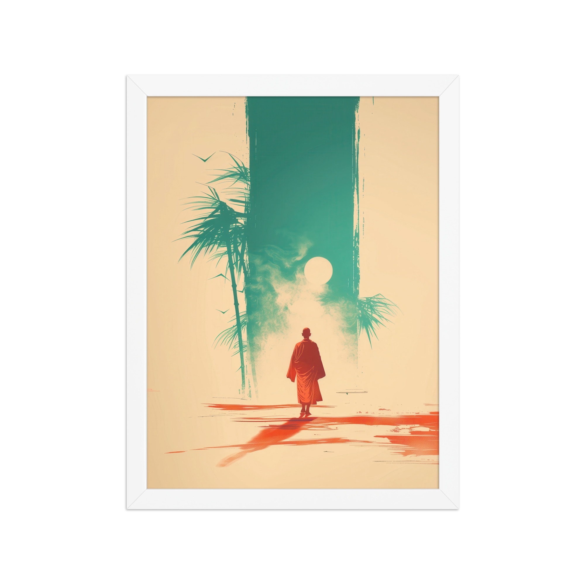 Solitary Monk – Bamboo Journey Japandi Zen Wall Art – Framed Poster - Image 19