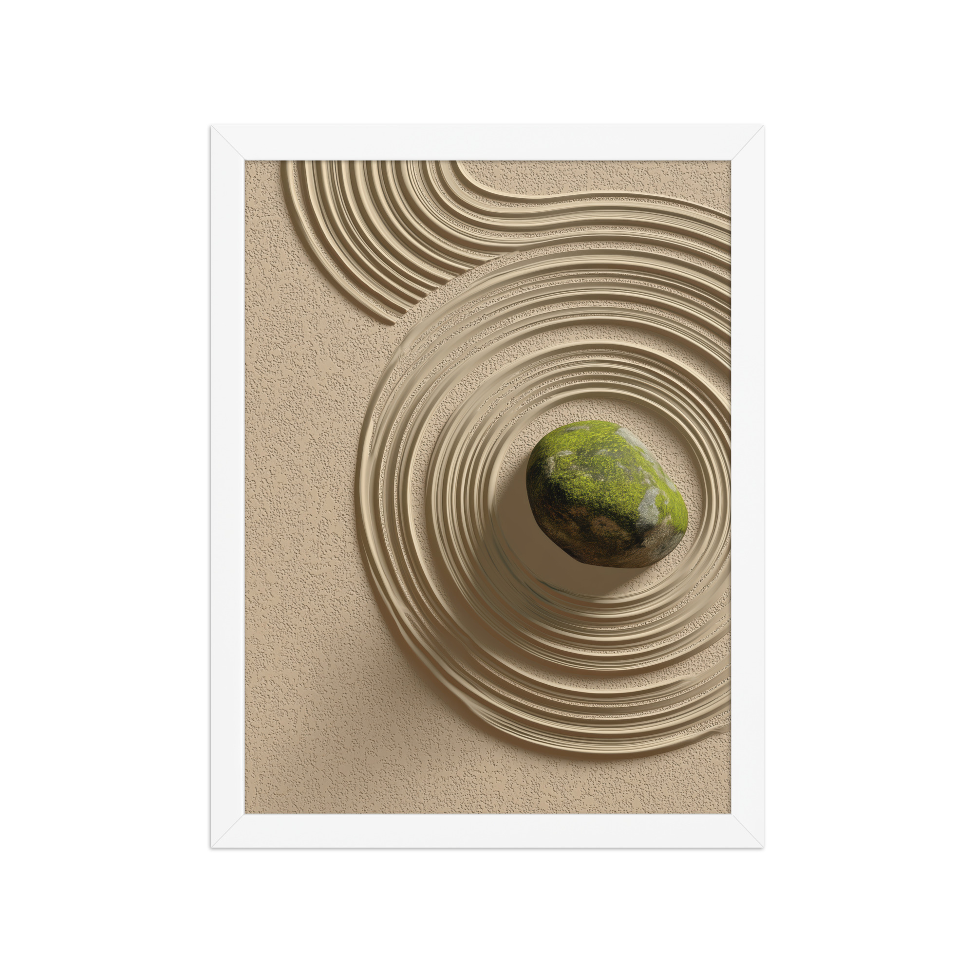 Zen Garden Harmony – Moss Stone I Minimal Wall Art – Framed Poster - Image 17