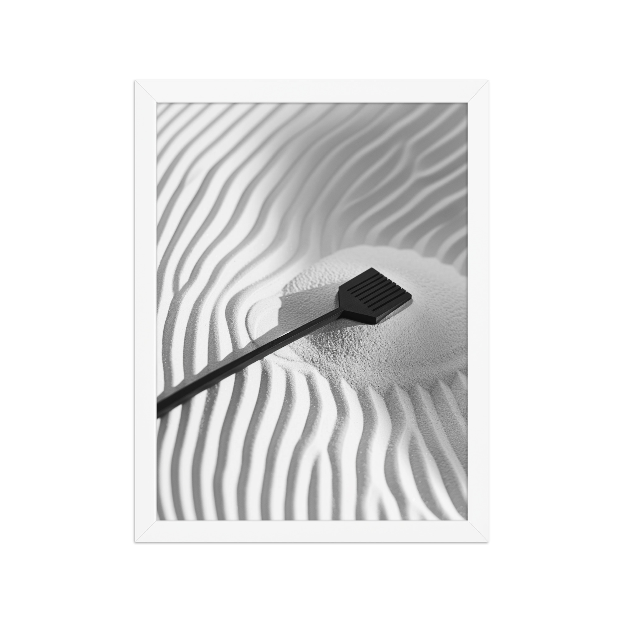 Zen Sand Rake – Minimal Monochrome Ripples Wall Art – Framed Poster - Image 19