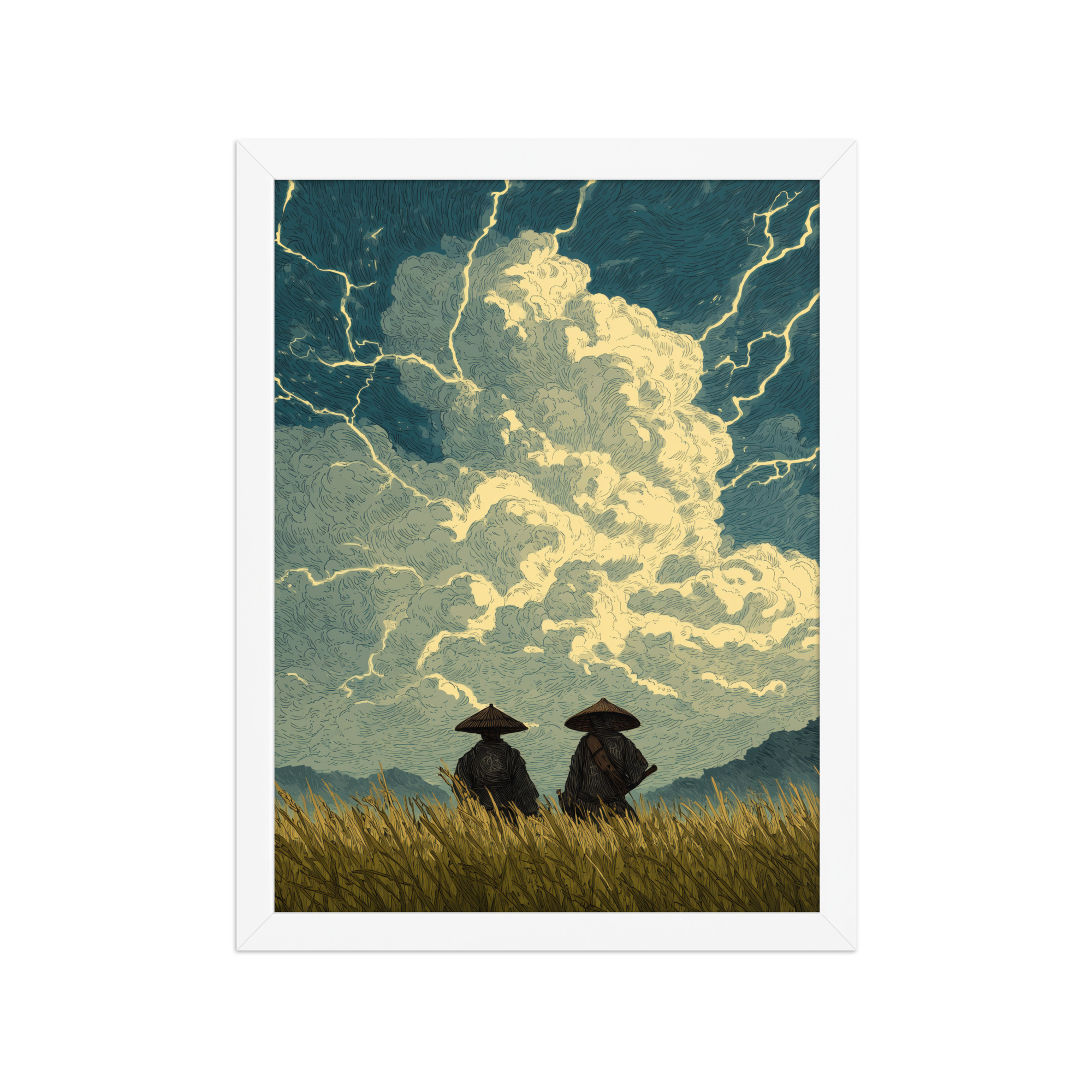 Before the Storm – Ukiyo-e Samurai Watchers Landscape Wall Art – Framed Poster - Image 17