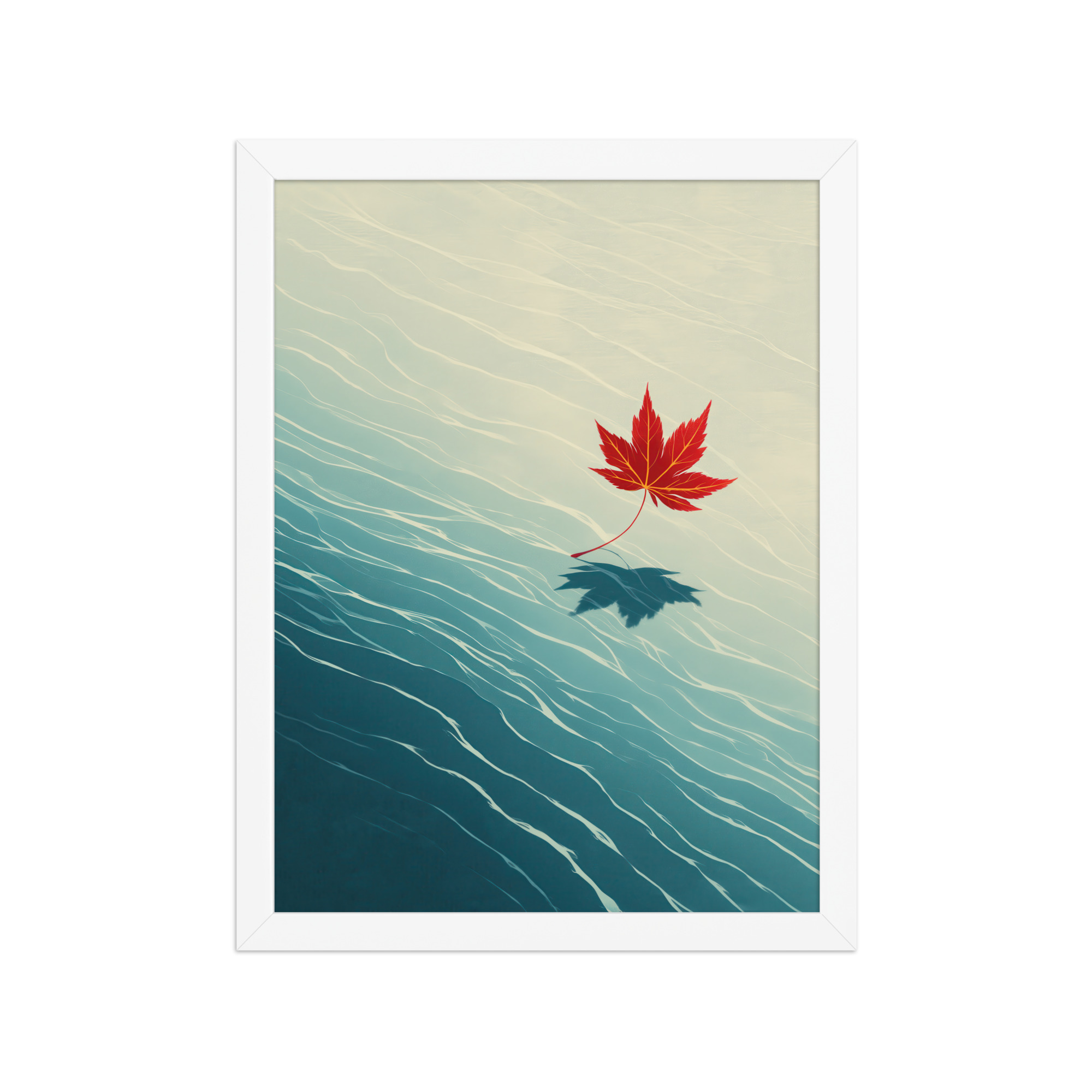 Floating Maple I – Red Leaf on Water Ukiyo-e Wall Art – Framed Poster - Image 19