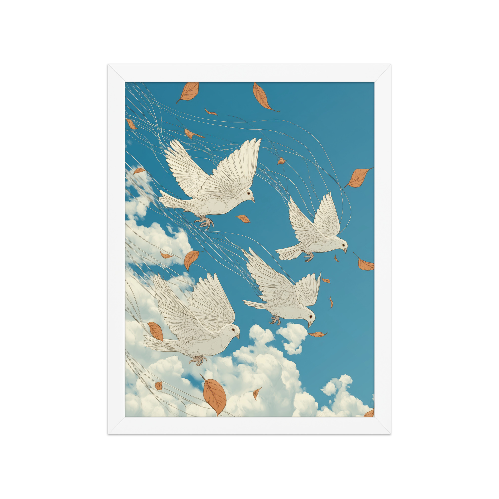 White Doves in Wind (Hokusai) – Autumn Leaves in Flight Ukiyo-e Wall Decor – Framed Poster - Image 14
