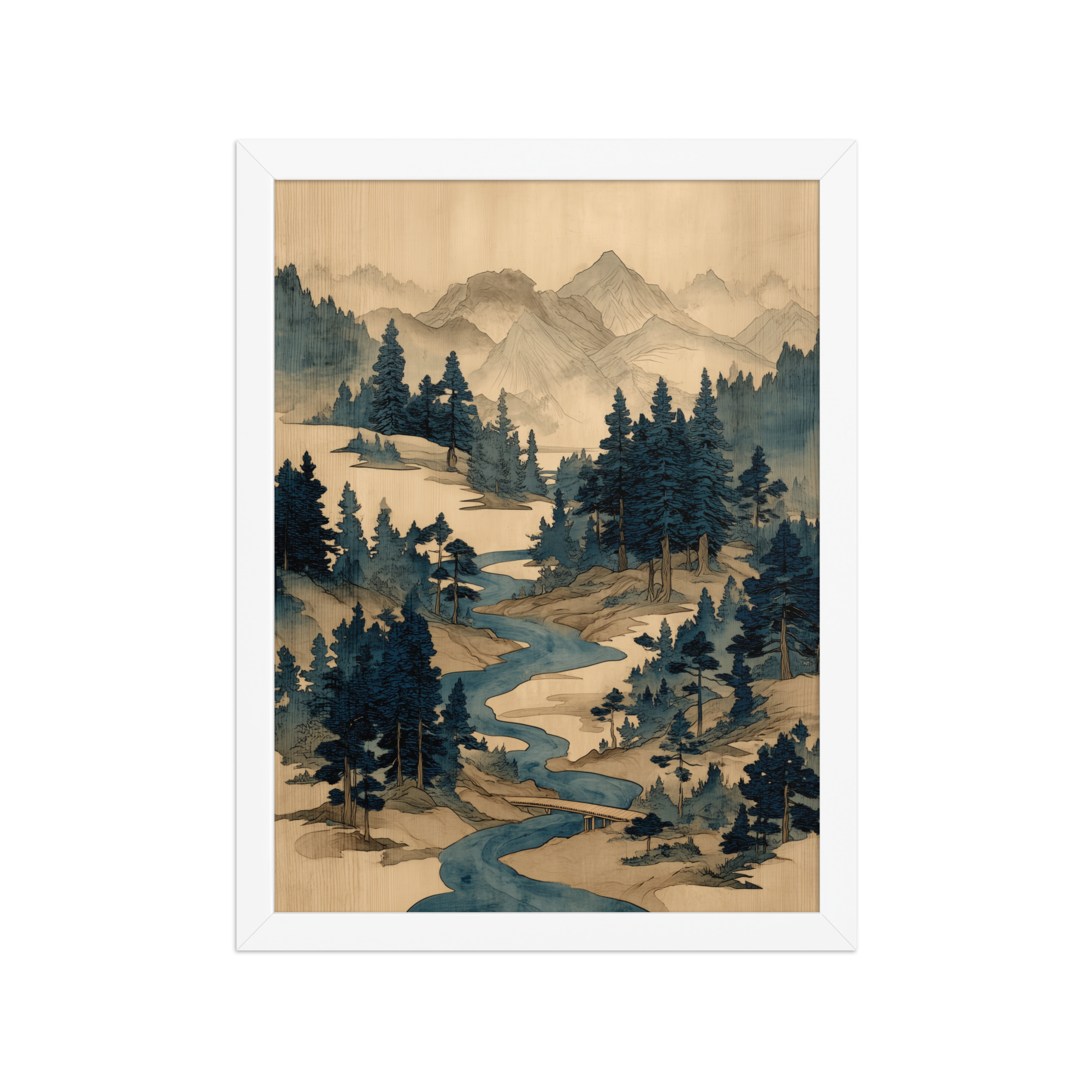 Winding River Pines – Ukiyo-e Mountain Stream Landscape Wall Art – Framed Poster - Image 19