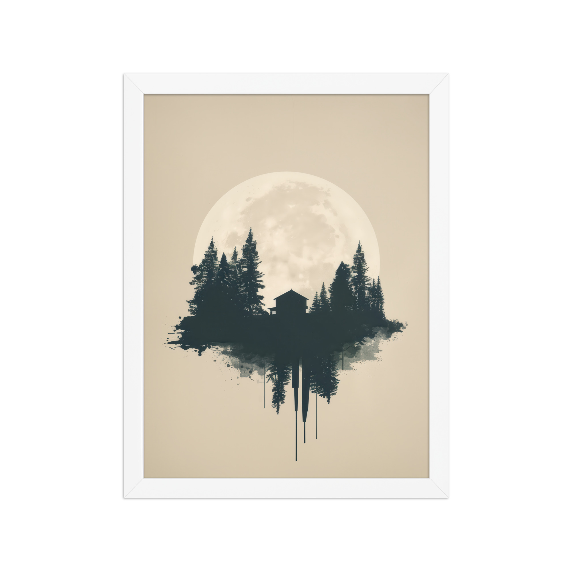 Full Moon Shelter — Minimalistic Forest House Wall Decor — Framed Poster - Image 14