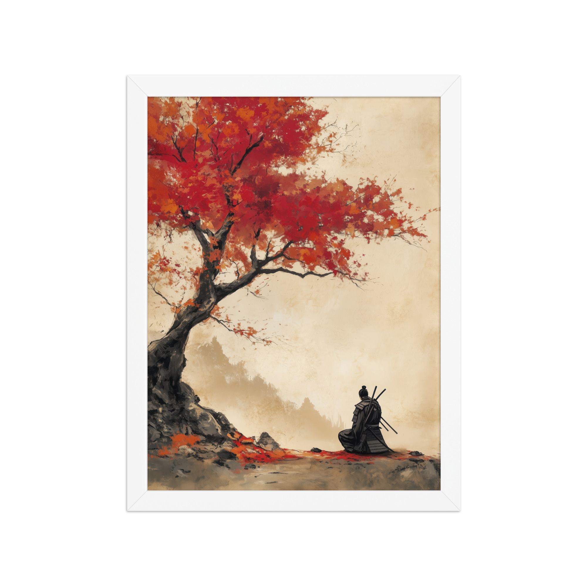 Autumn Warrior – Samurai Beneath Crimson Maple Leaves Wall Decor – Framed Poster - Image 14
