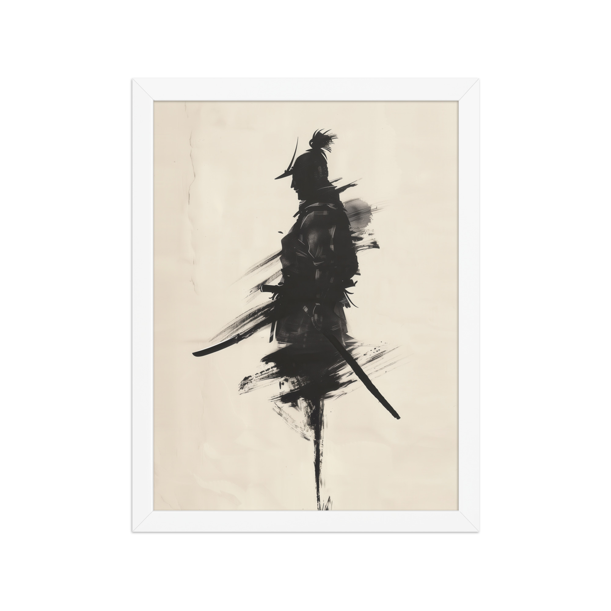 Shadowed Warrior – Sumi-e Silhouette of a Lone Samurai Wall Decor – Framed Poster - Image 19