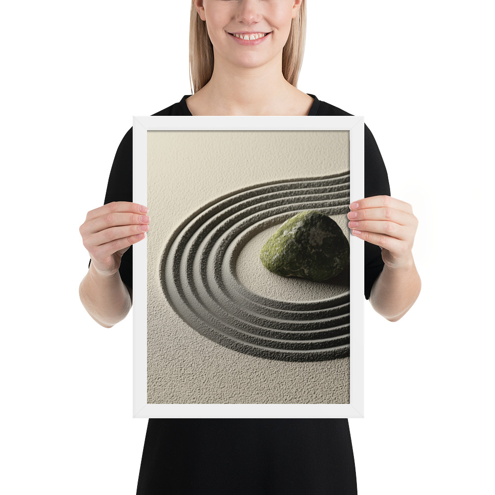Zen Garden Harmony – Moss Stone II Minimal Wall Art – Framed Poster - Image 7
