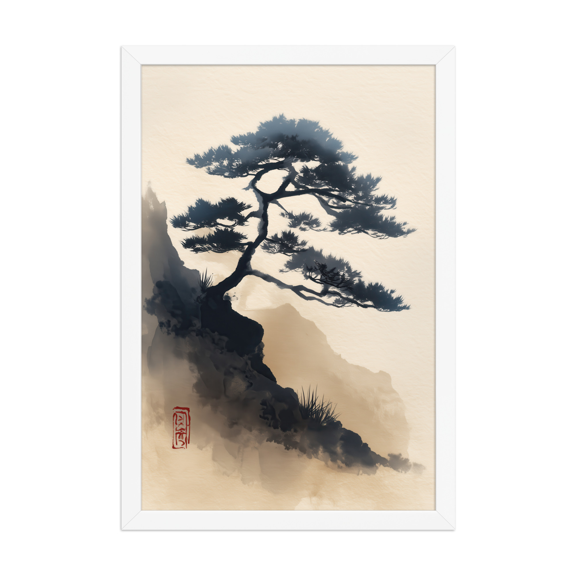 Mountain Pine in Soft Ink — Sumi-e Japanese Landscape Wall Decor — Framed Poster - Image 17