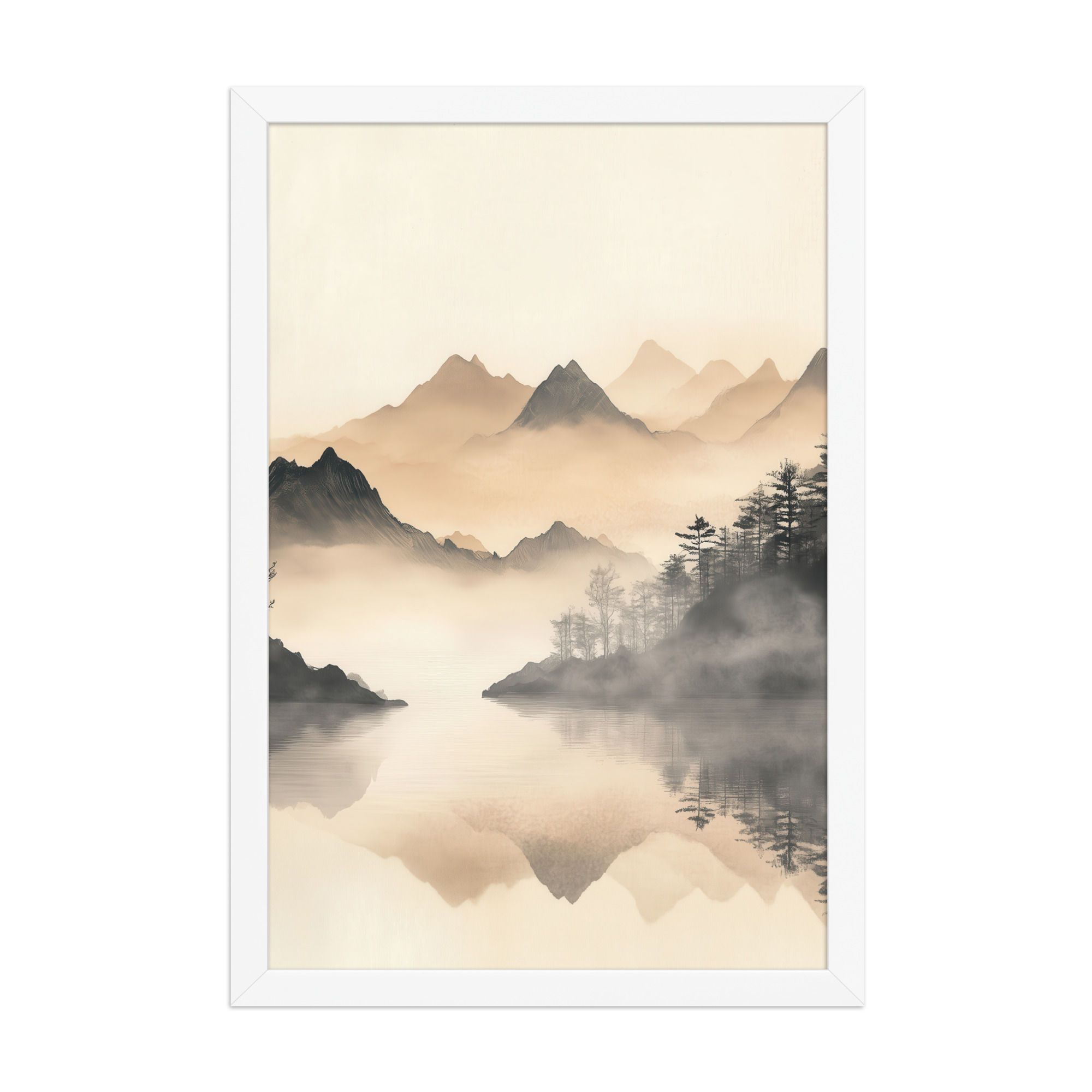 Misty Mountain Reflection — Japandi Lake Landscape Wall Decor — Framed Poster - Image 17