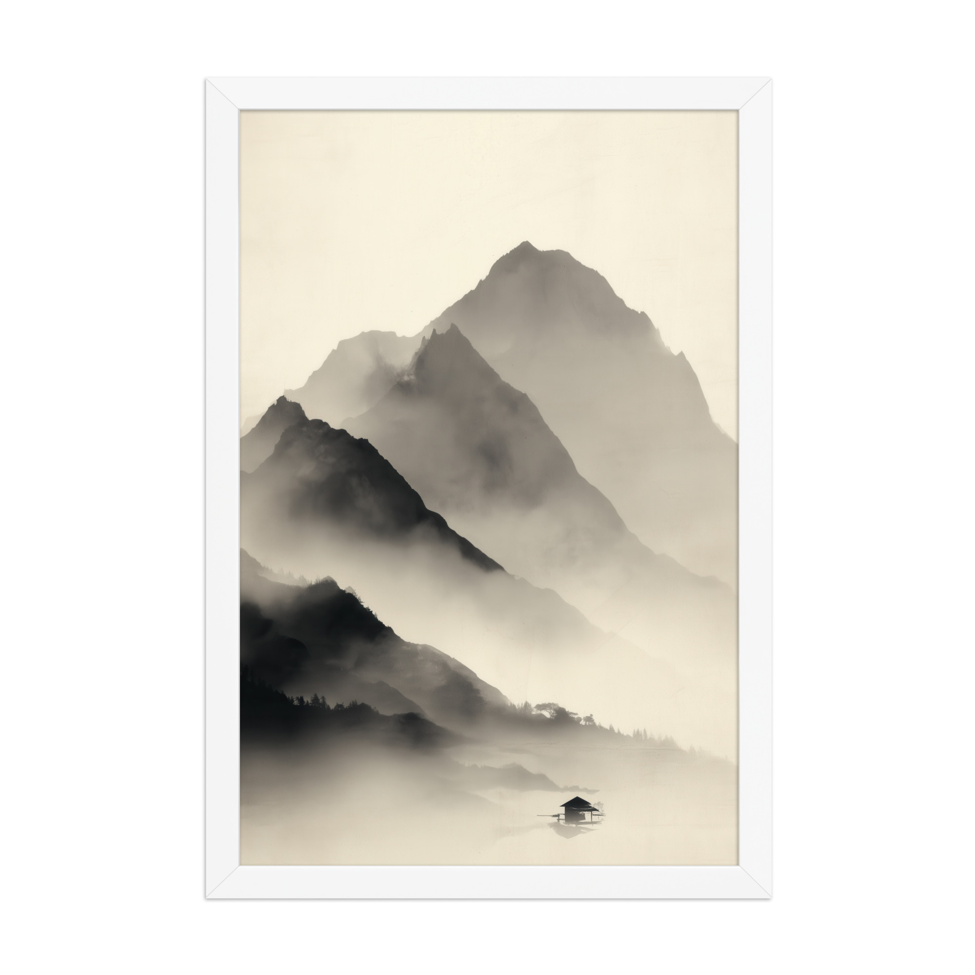 Misty Mountain Layers — Neutral Japandi Landscape Wall Art — Framed Poster - Image 17