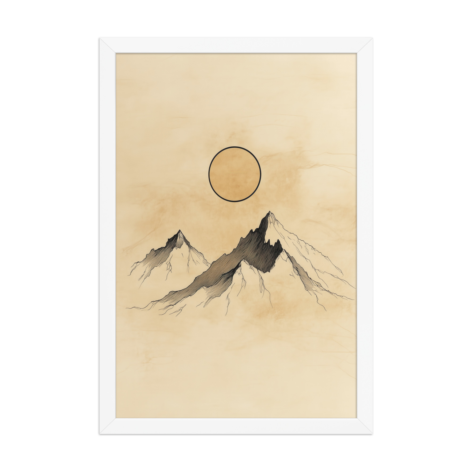 Twin Peaks and Silent Sun — Minimal Ink Mountain Study Landscape Art — Framed Poster - Image 17