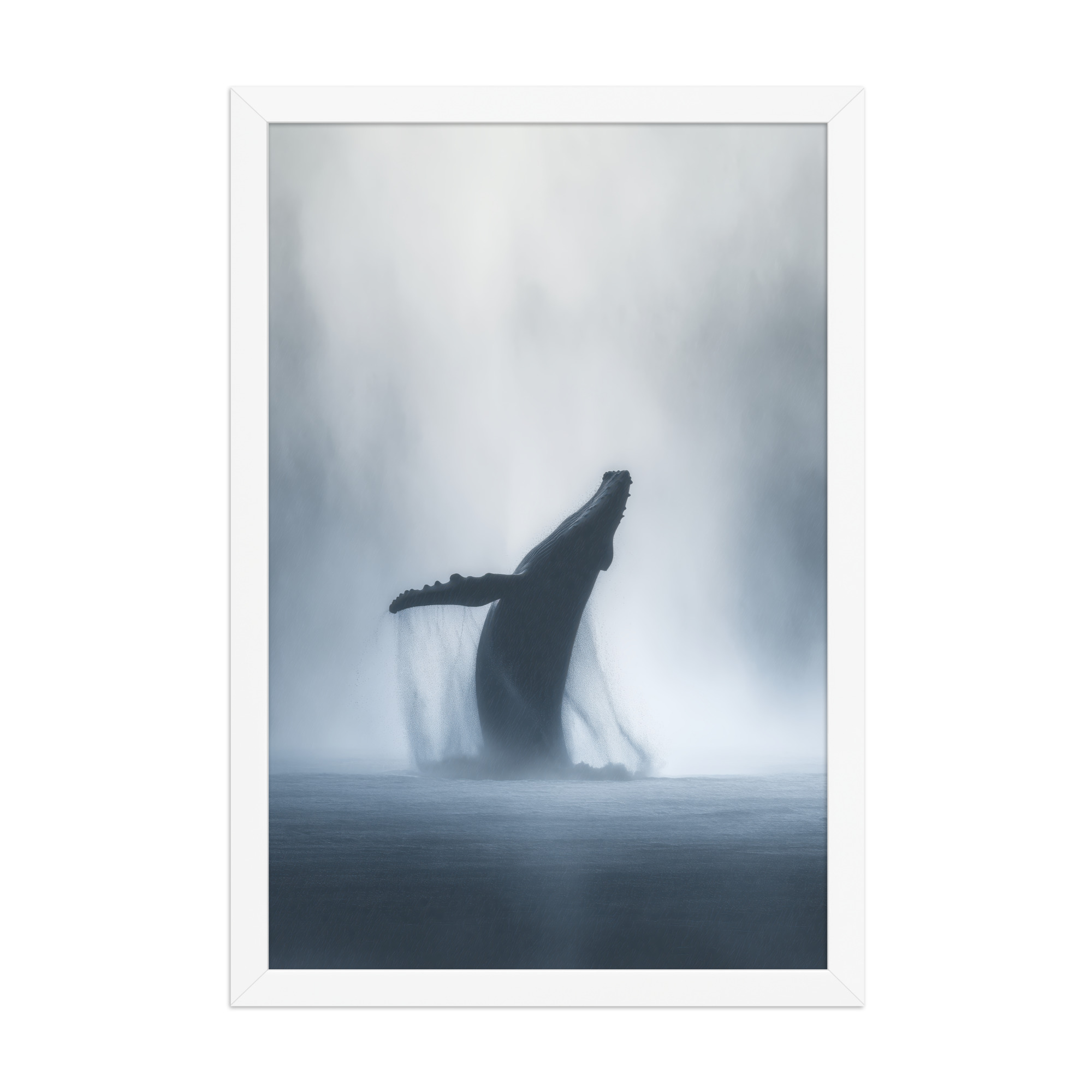 Whale in the Mist — Humpback Breach in Foggy Seascape Wall Decor — Framed Poster - Image 20