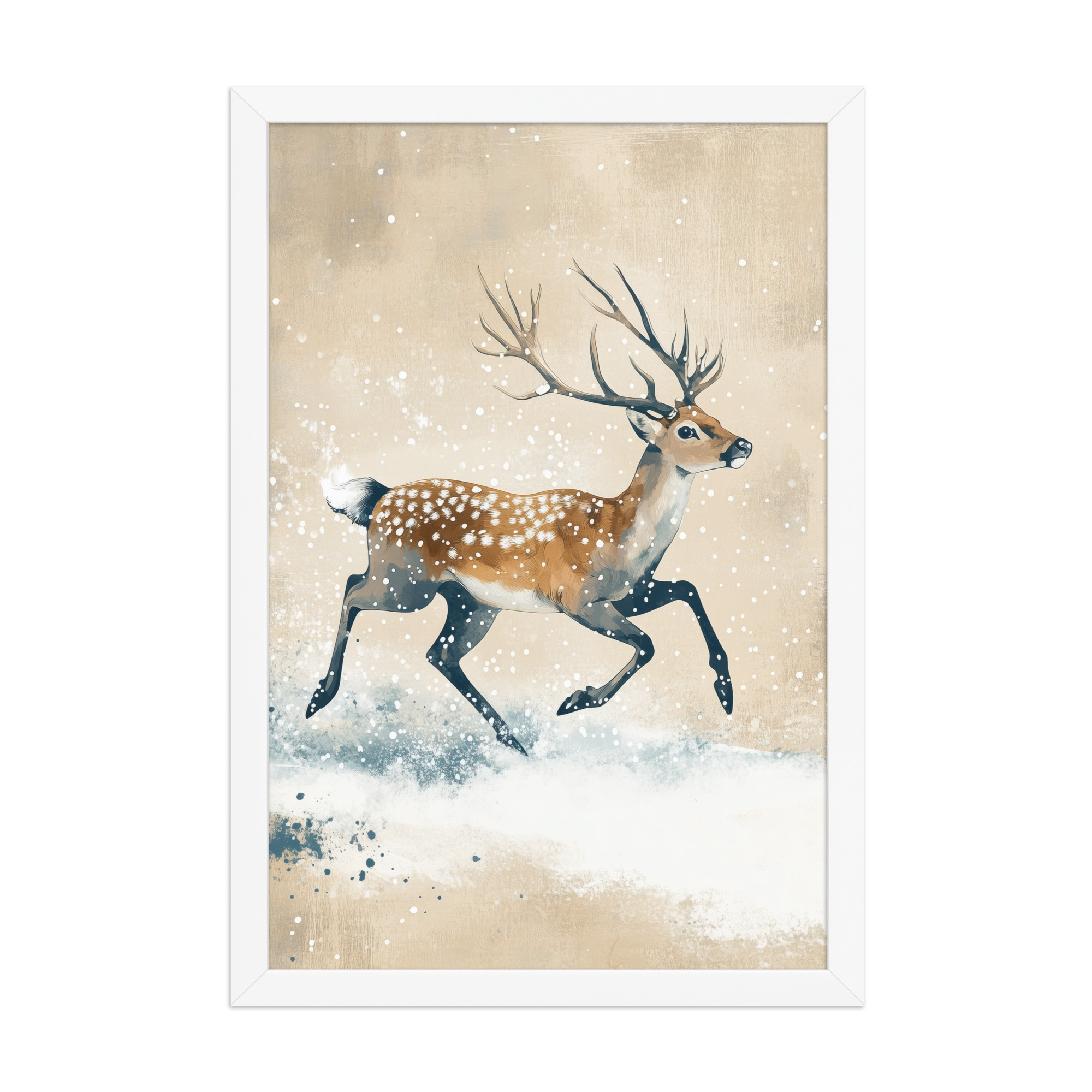 Running Deer in Winter Snow — Modern Wildlife Wall Art — Framed Poster - Image 20