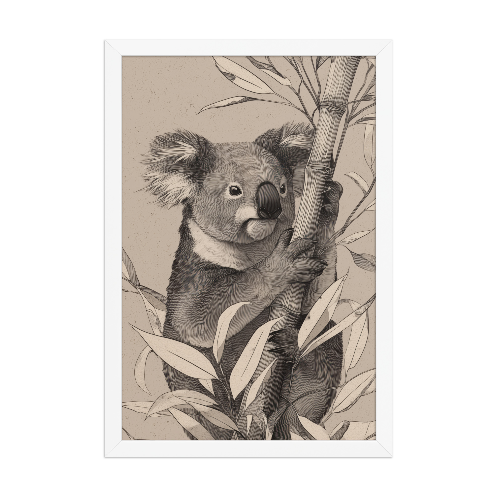 Koala Bamboo II — Detailed Koala Illustration with Bamboo Leaves Wall Decor — Framed Poster - Image 17