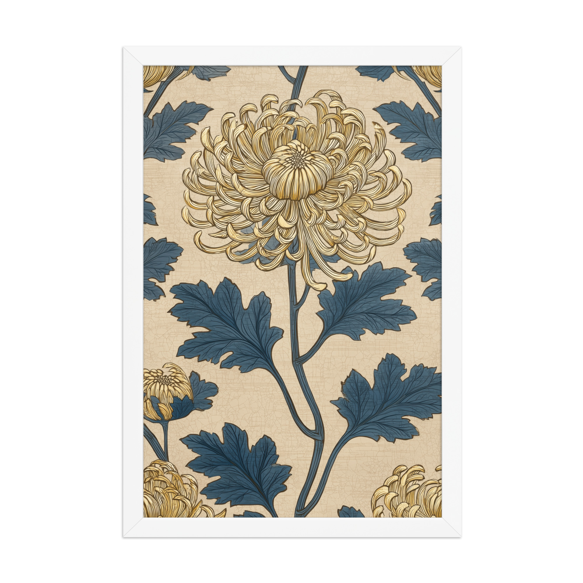 Golden Chrysanthemum — Blue & Gold Botanical Wall Decor — Framed Poster - Image 20