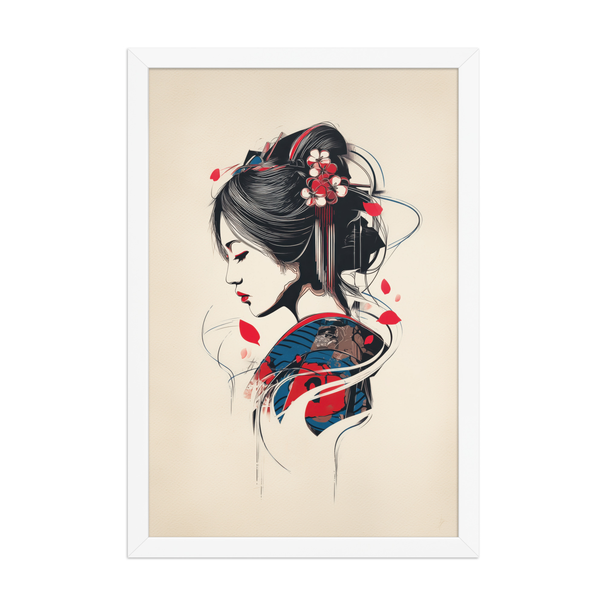 Petals of Silence — Ukiyo-e Inspired Geisha Illustration Wall Art — Framed Poster - Image 20