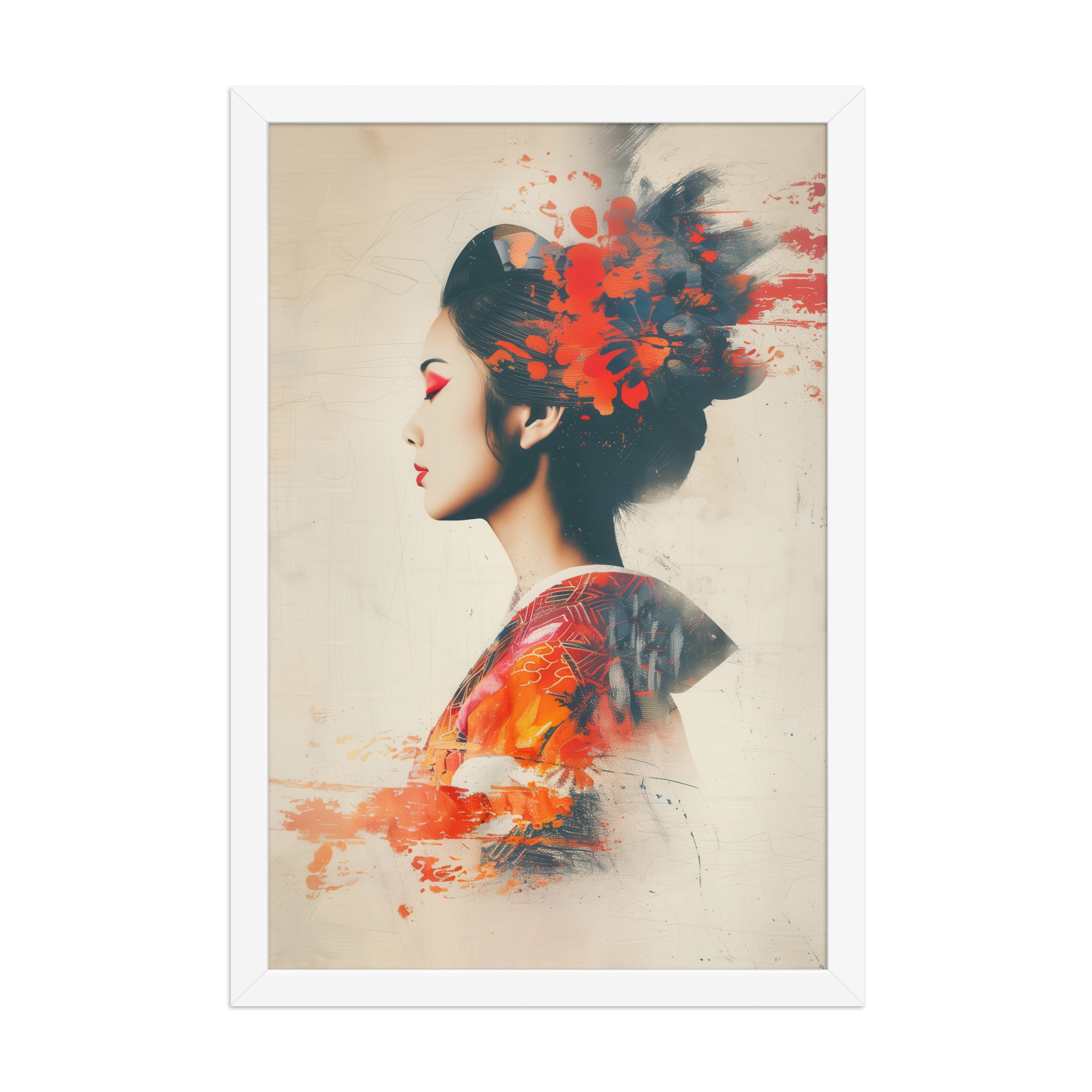 Painted Grace — Kimono Portrait, Abstract Brush Strokes Minimal Wall Art — Framed Poster - Image 17