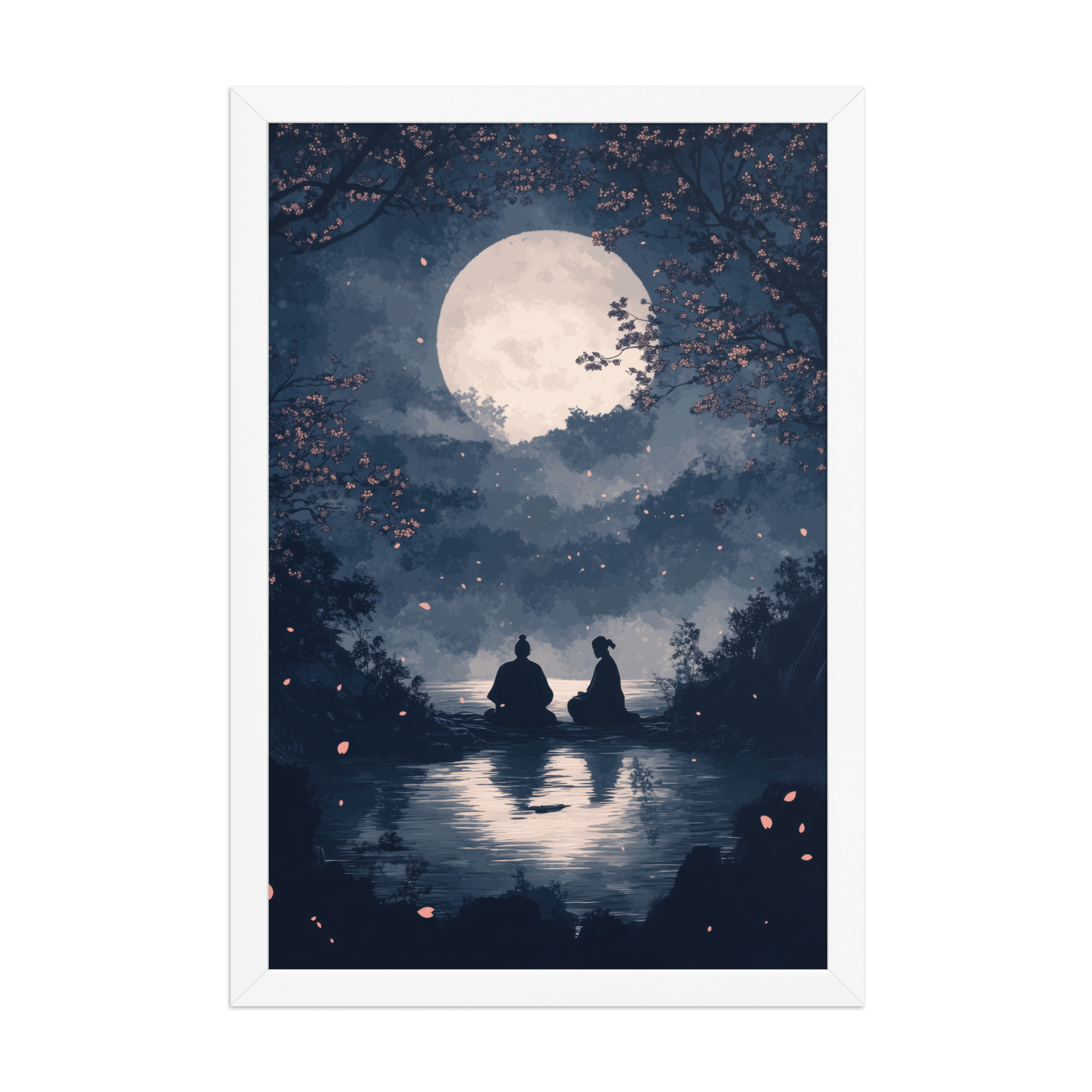 Midnight Reflections — Moonlit Lake Sakura Wall Art — Framed Poster - Image 17