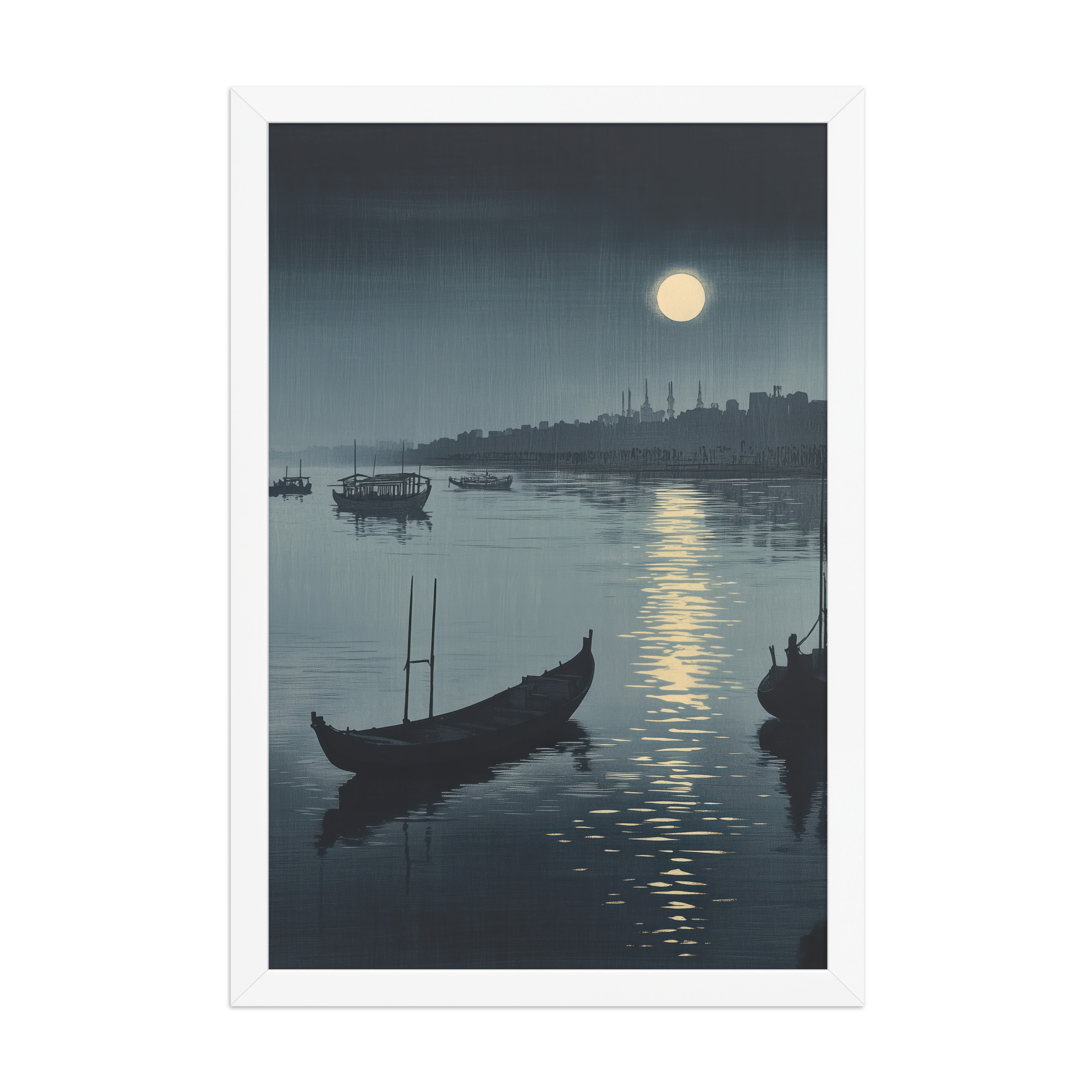 Moonlit Reflection Sumida — River Boats, Nocturne Japanese Landscape Wall Art — Framed Poster - Image 20