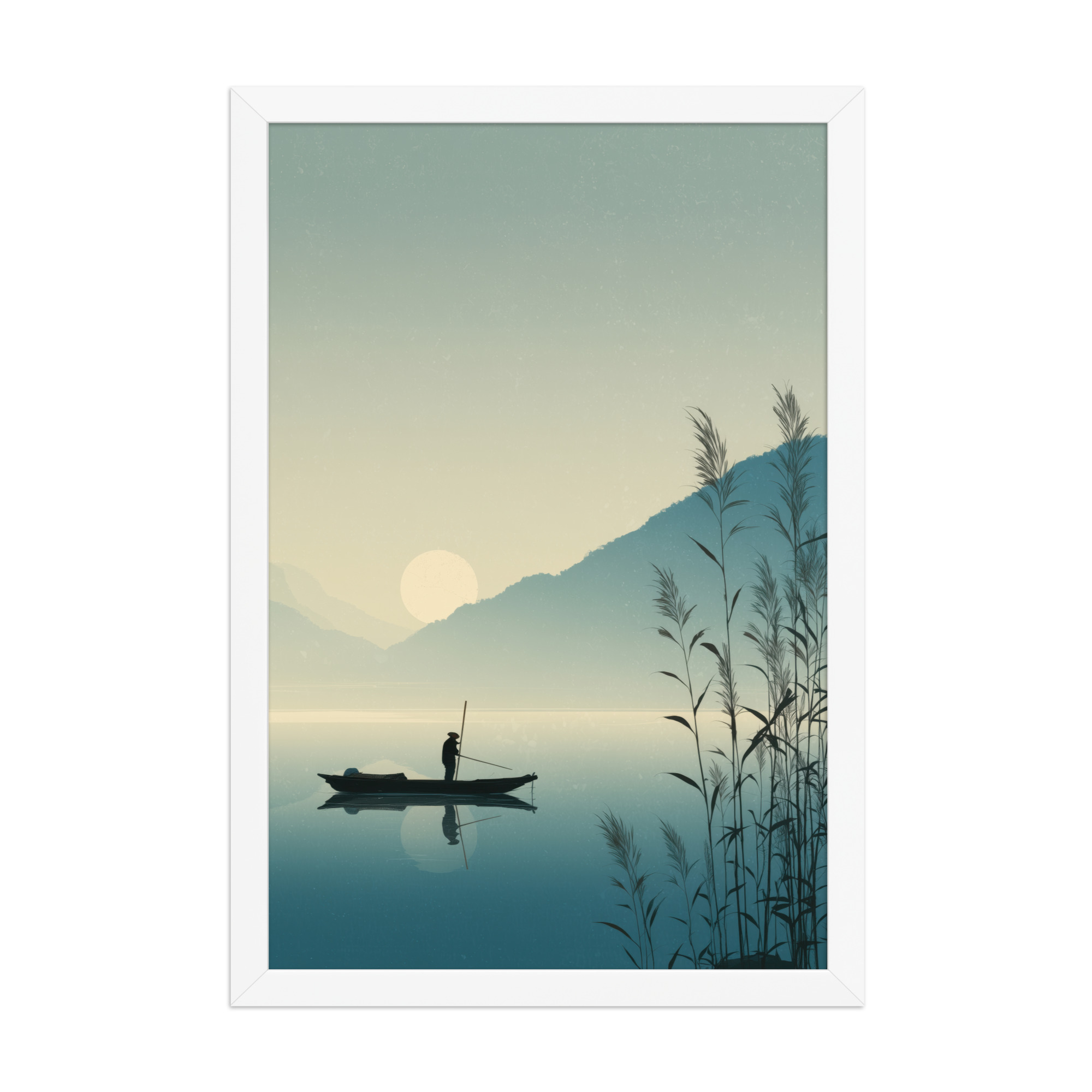 Twilight Fisherman — Zen Lake Landscape Wall Art — Framed Poster - Image 11