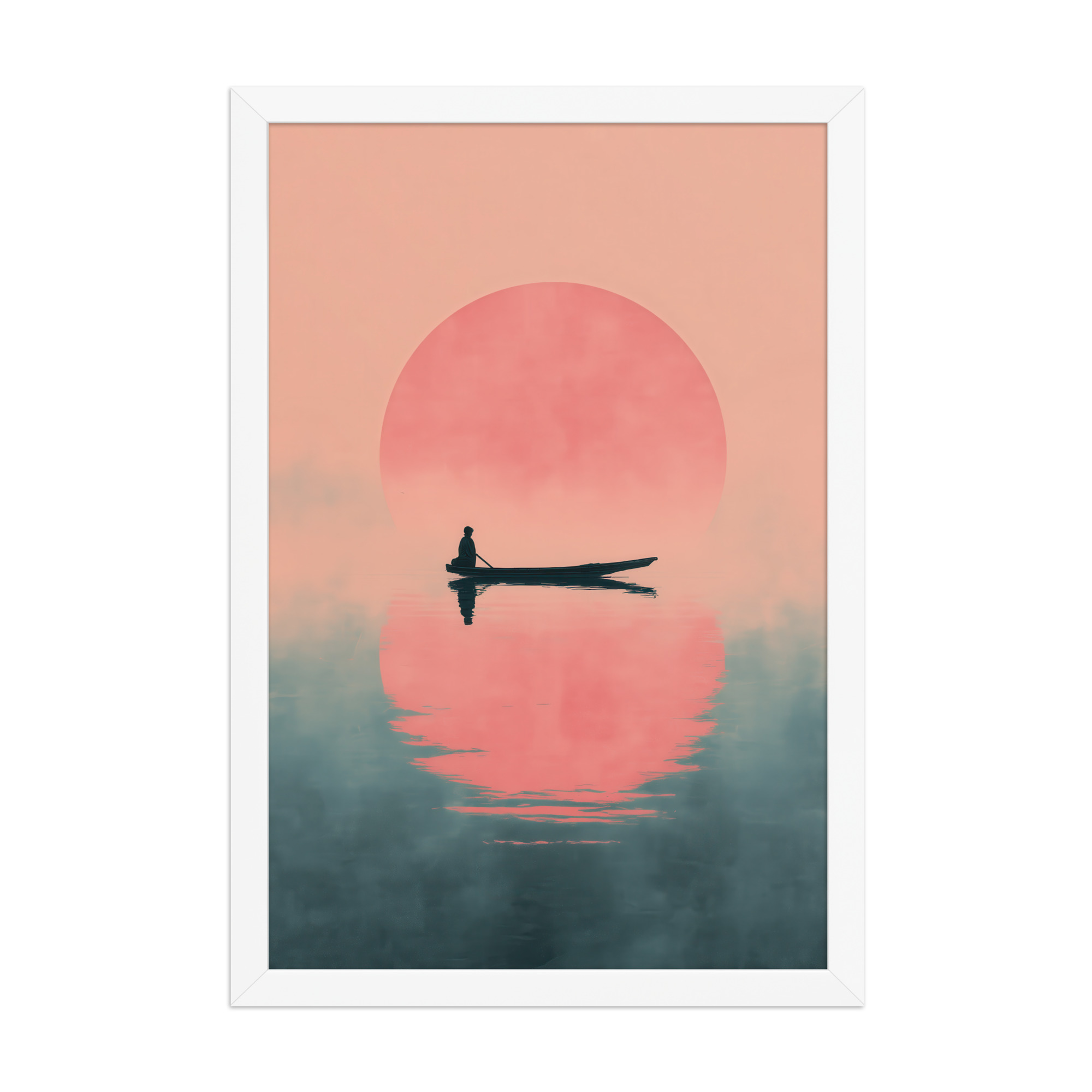Fisherman in Misty Dawn — Minimal Sunrise Boat Wall Art — Framed Poster - Image 20