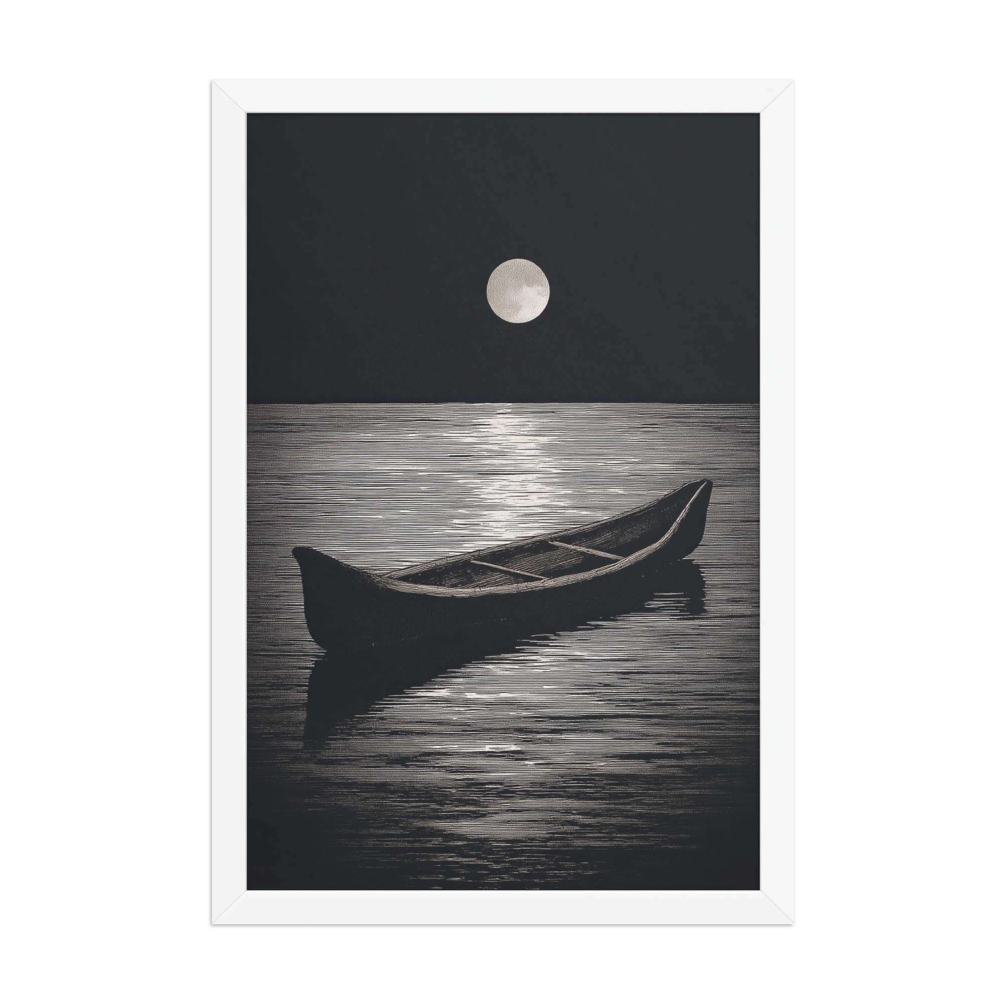 Moonlit Canoe II — Minimal Silver Moon Night Wall Art — Framed Poster - Image 20