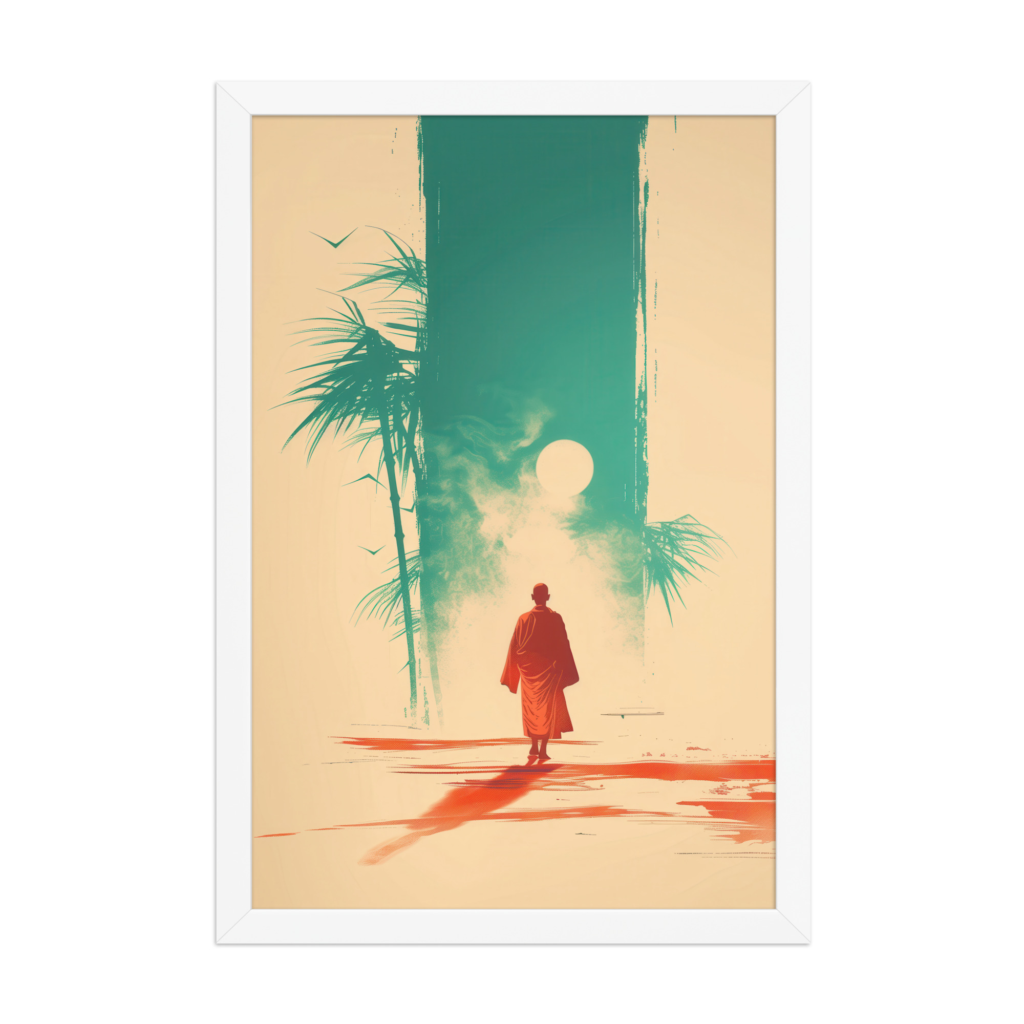 Solitary Monk – Bamboo Journey Japandi Zen Wall Art – Framed Poster - Image 20