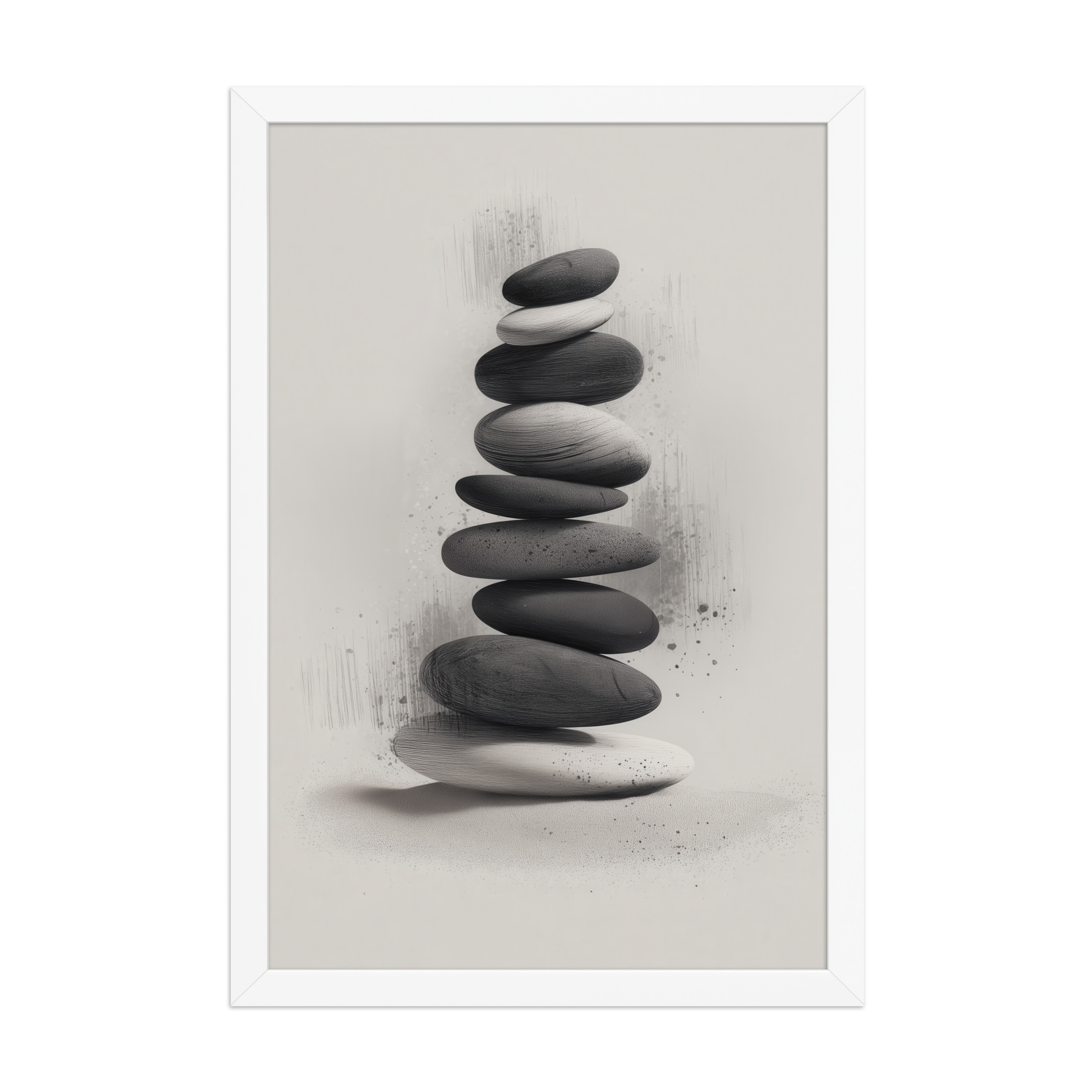 Balanced Stillness – Stacked Stones II Modern Monochrome Zen Wall Art – Framed Poster - Image 20