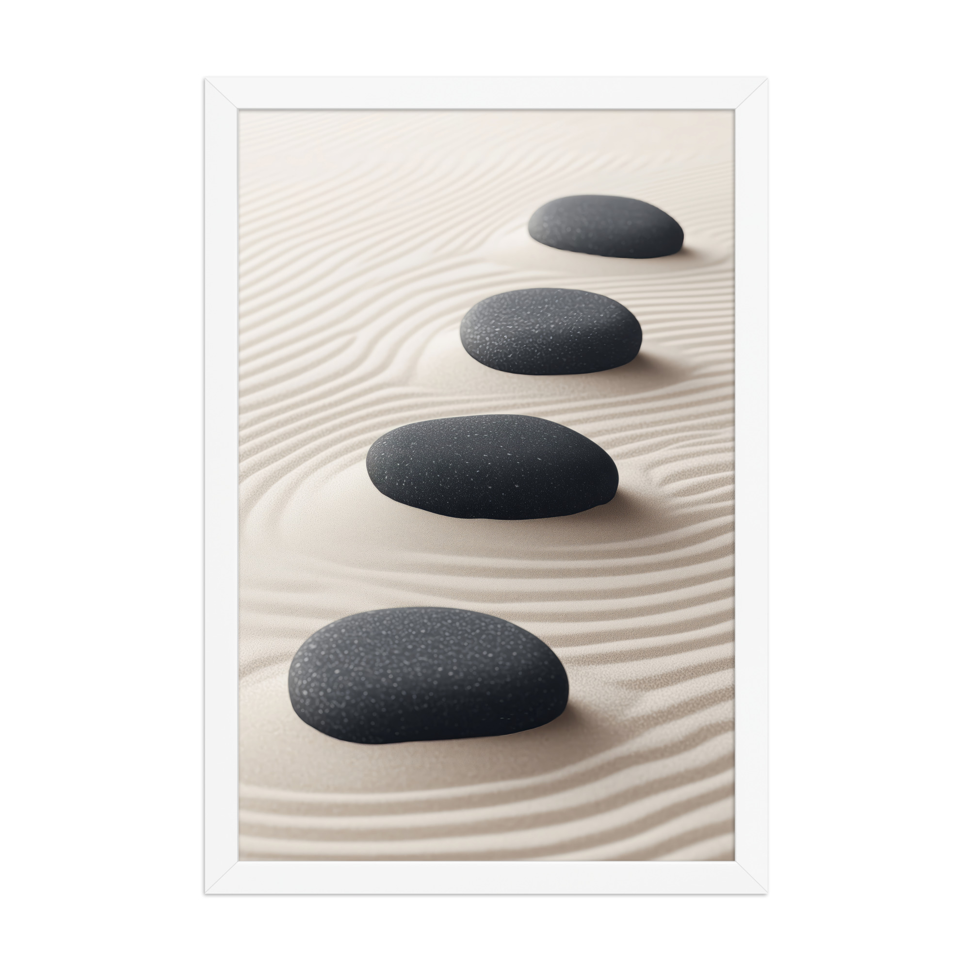 Zen Balance – Charcoal Stones on Sand Minimal Wall Art – Framed Poster - Image 20