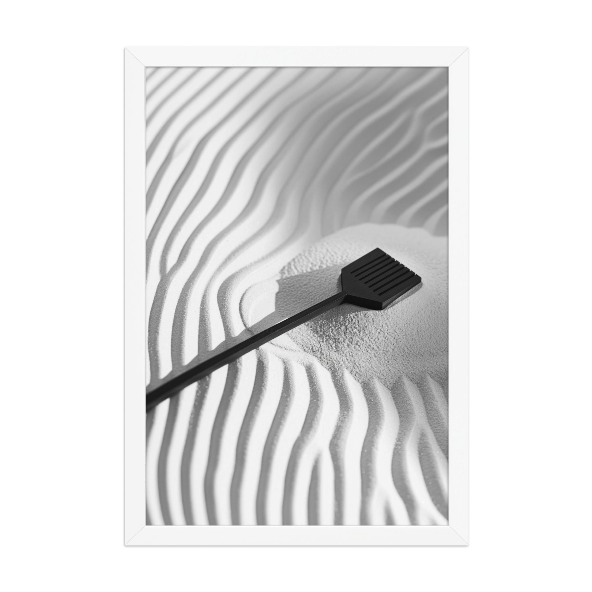 Zen Sand Rake – Minimal Monochrome Ripples Wall Art – Framed Poster - Image 20