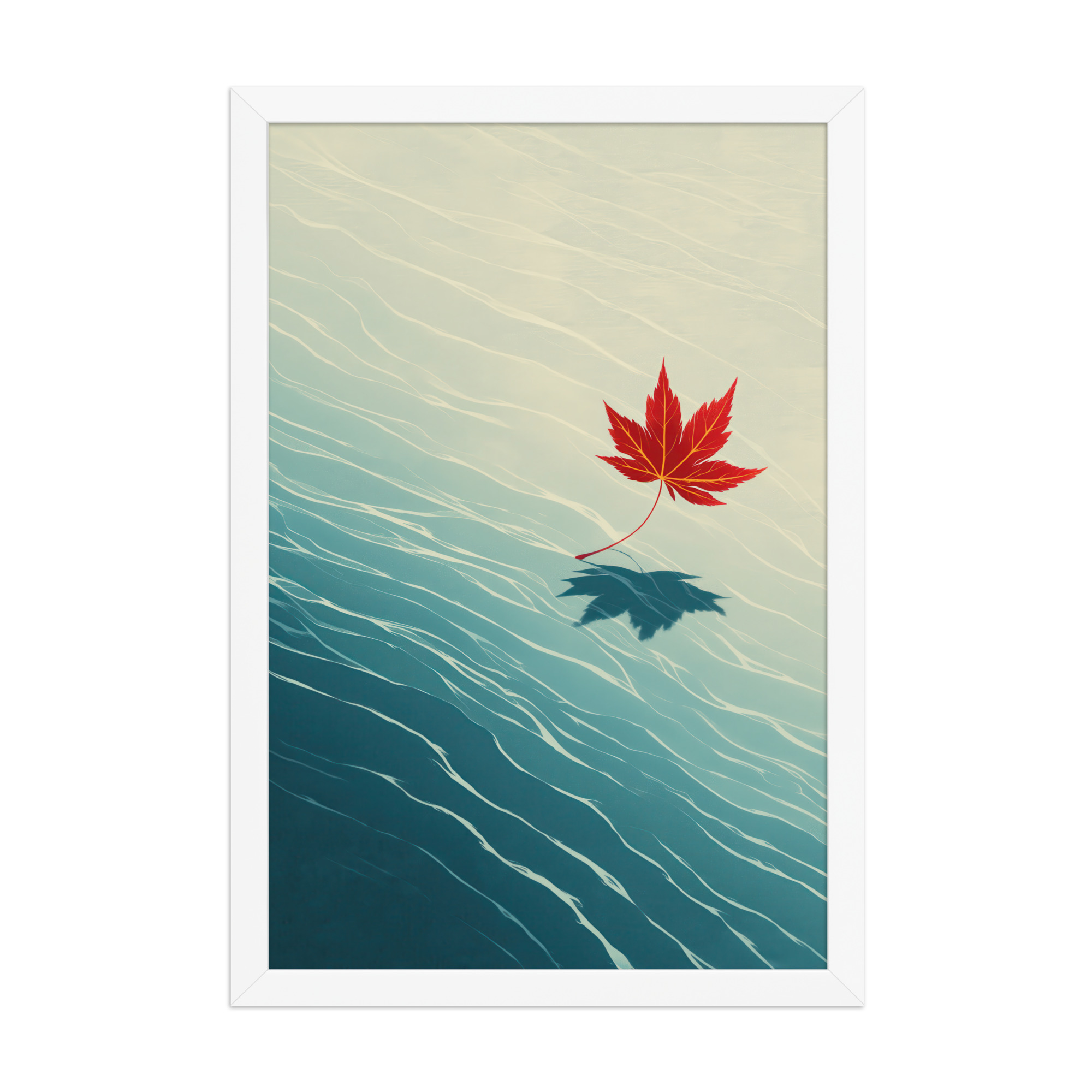 Floating Maple I – Red Leaf on Water Ukiyo-e Wall Art – Framed Poster - Image 20