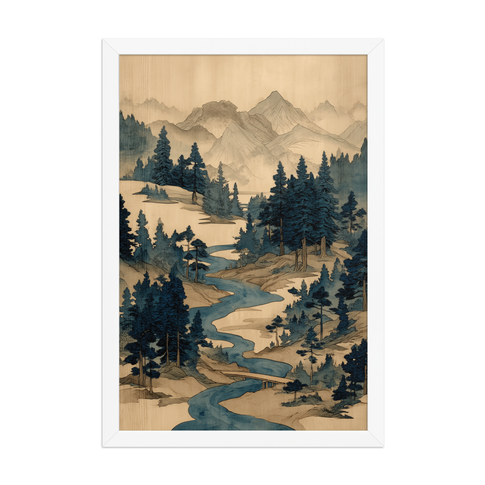 Winding River Pines – Ukiyo-e Mountain Stream Landscape Wall Art – Framed Poster - Image 20