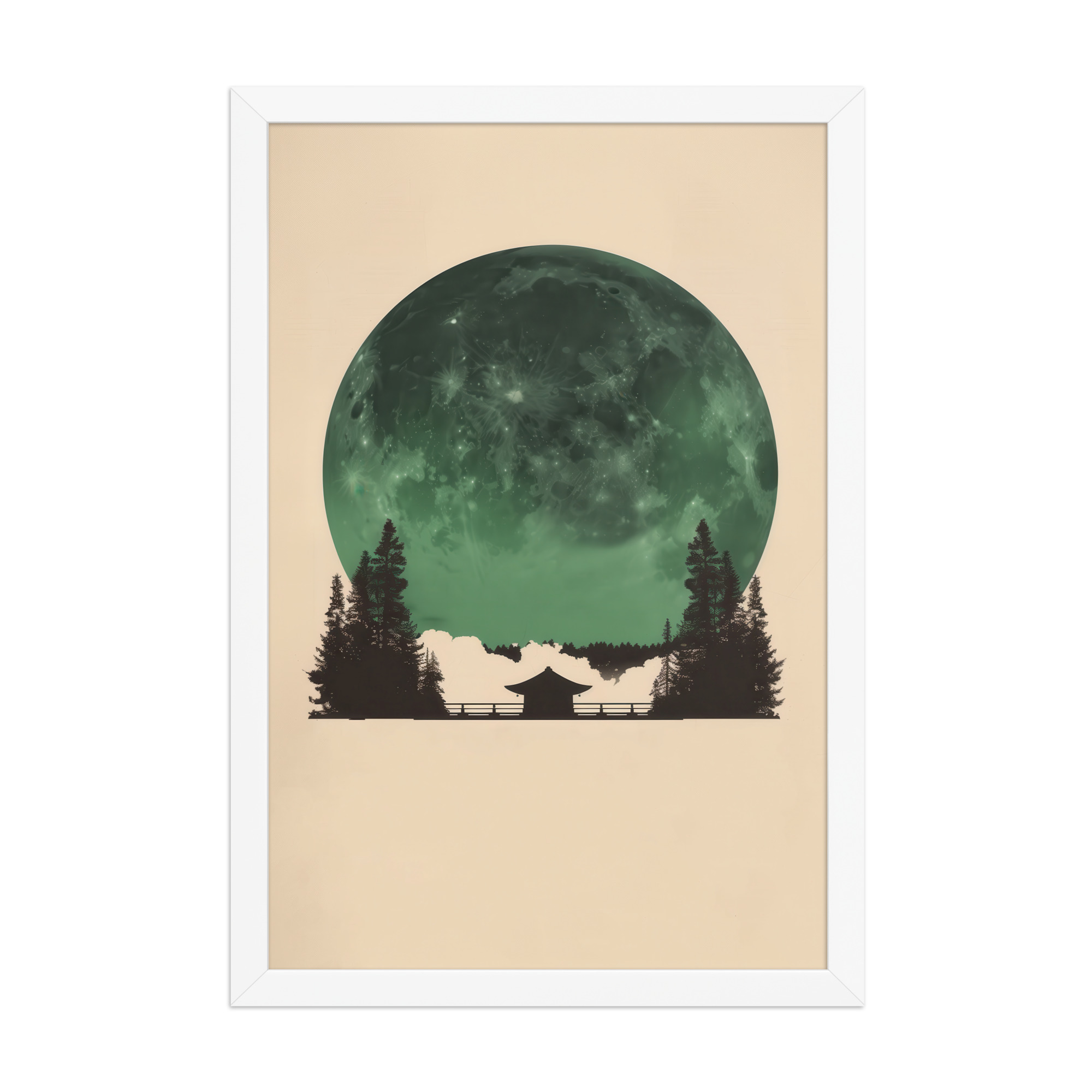 Emerald Moon Temple — Japandi Silhouette Wall Art — Framed Poster - Image 20