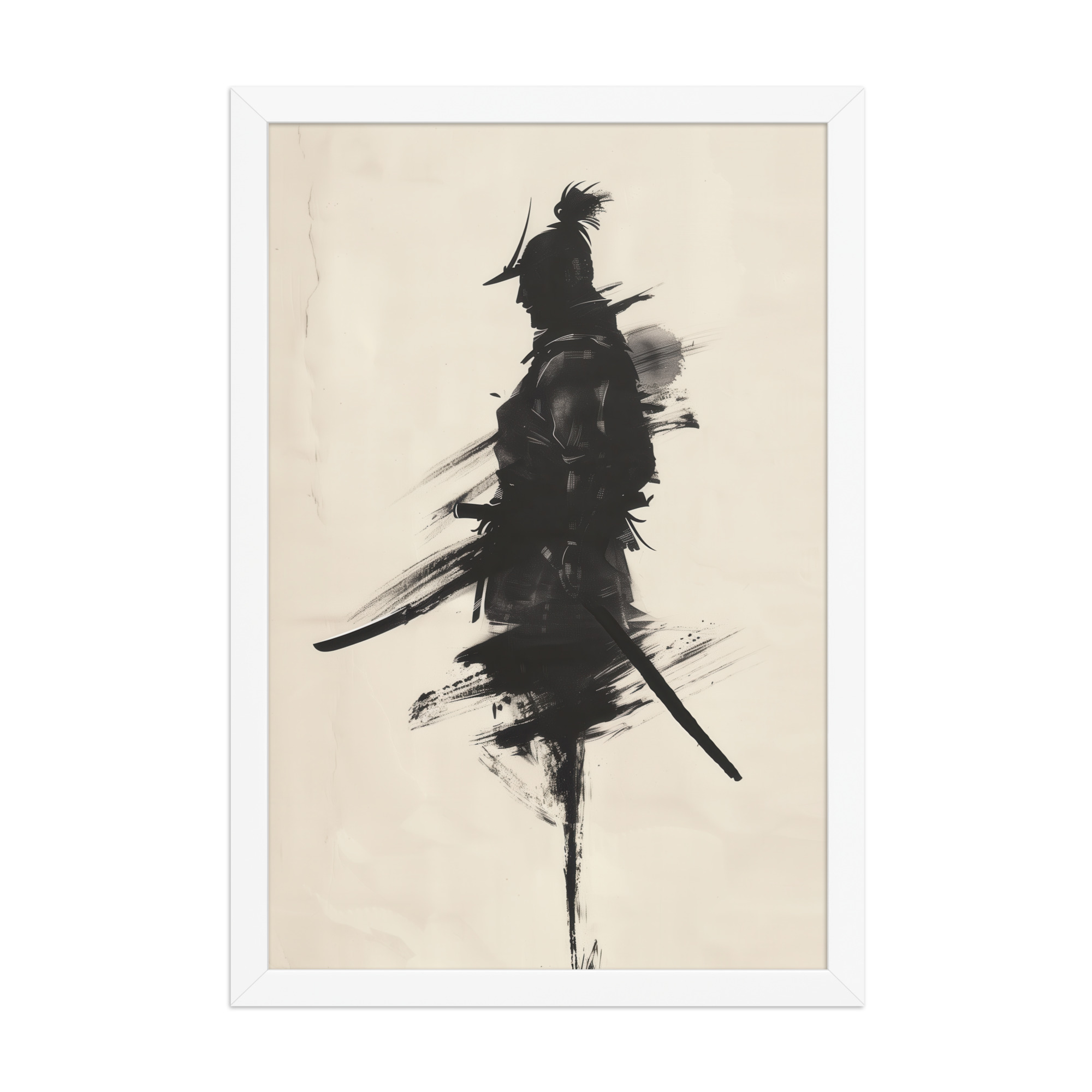 Shadowed Warrior – Sumi-e Silhouette of a Lone Samurai Wall Decor – Framed Poster - Image 20