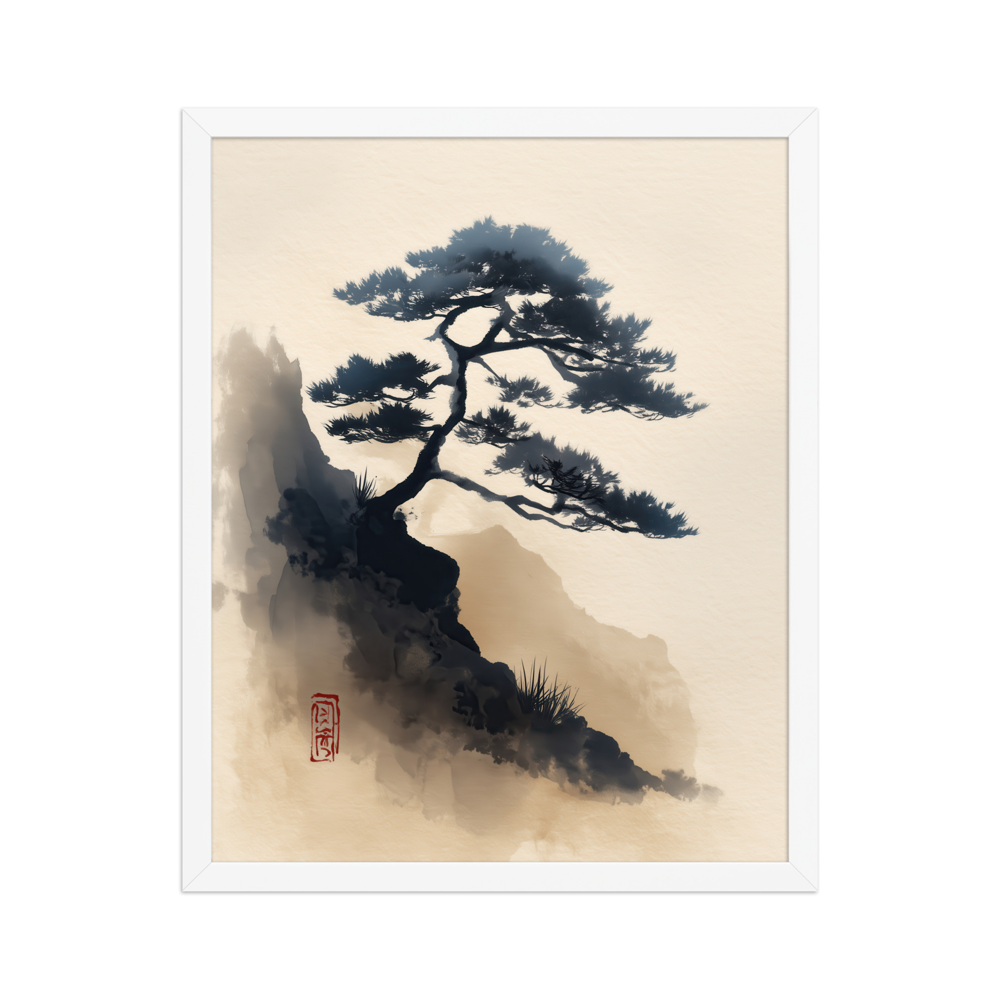 Mountain Pine in Soft Ink — Sumi-e Japanese Landscape Wall Decor — Framed Poster - Image 18