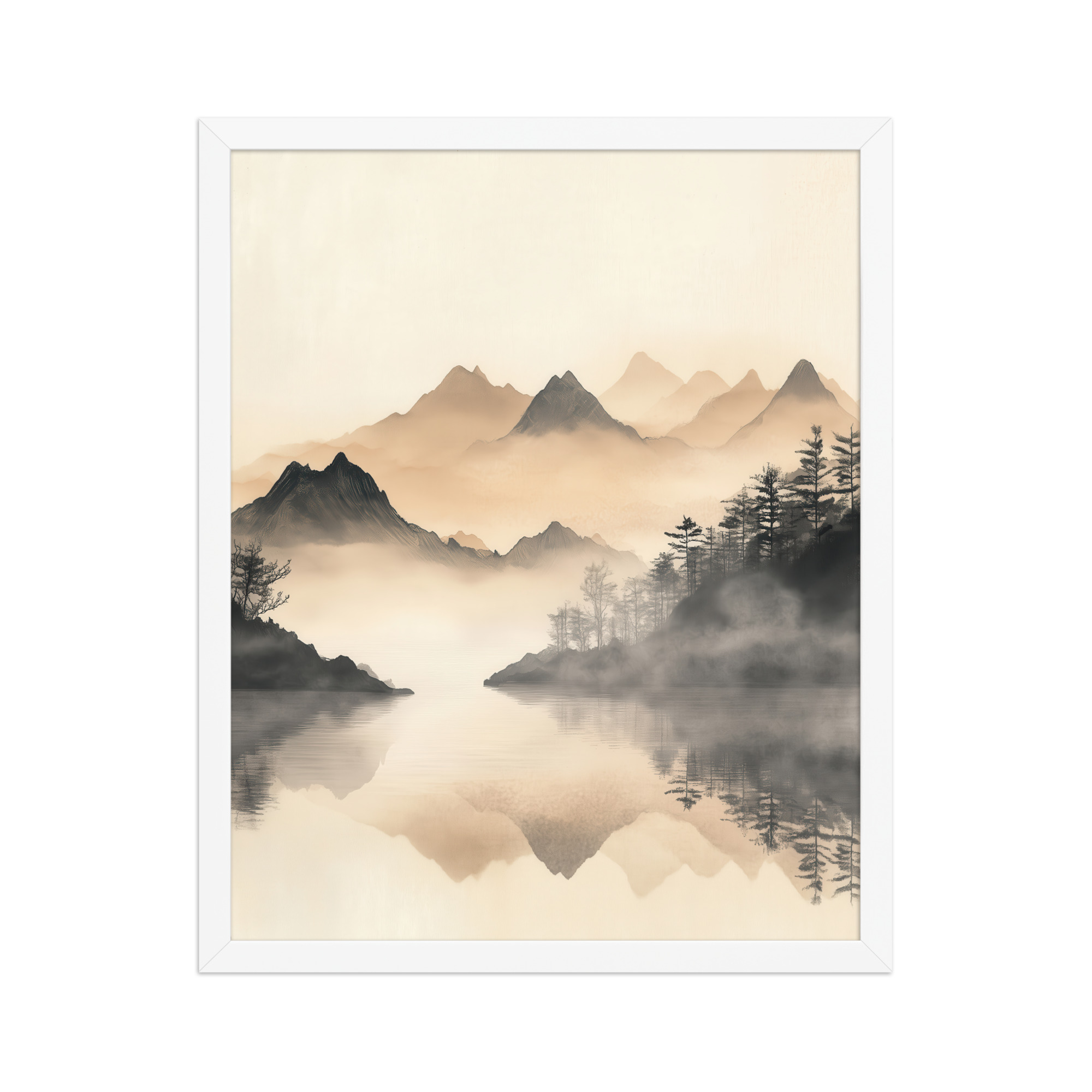 Misty Mountain Reflection — Japandi Lake Landscape Wall Decor — Framed Poster - Image 18