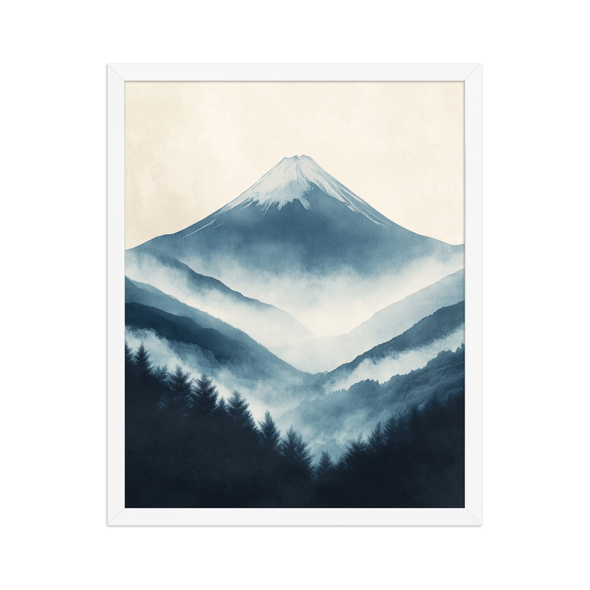 Misty Peaks — Indigo Japandi Mountain Wall Art — Framed Poster - Image 18