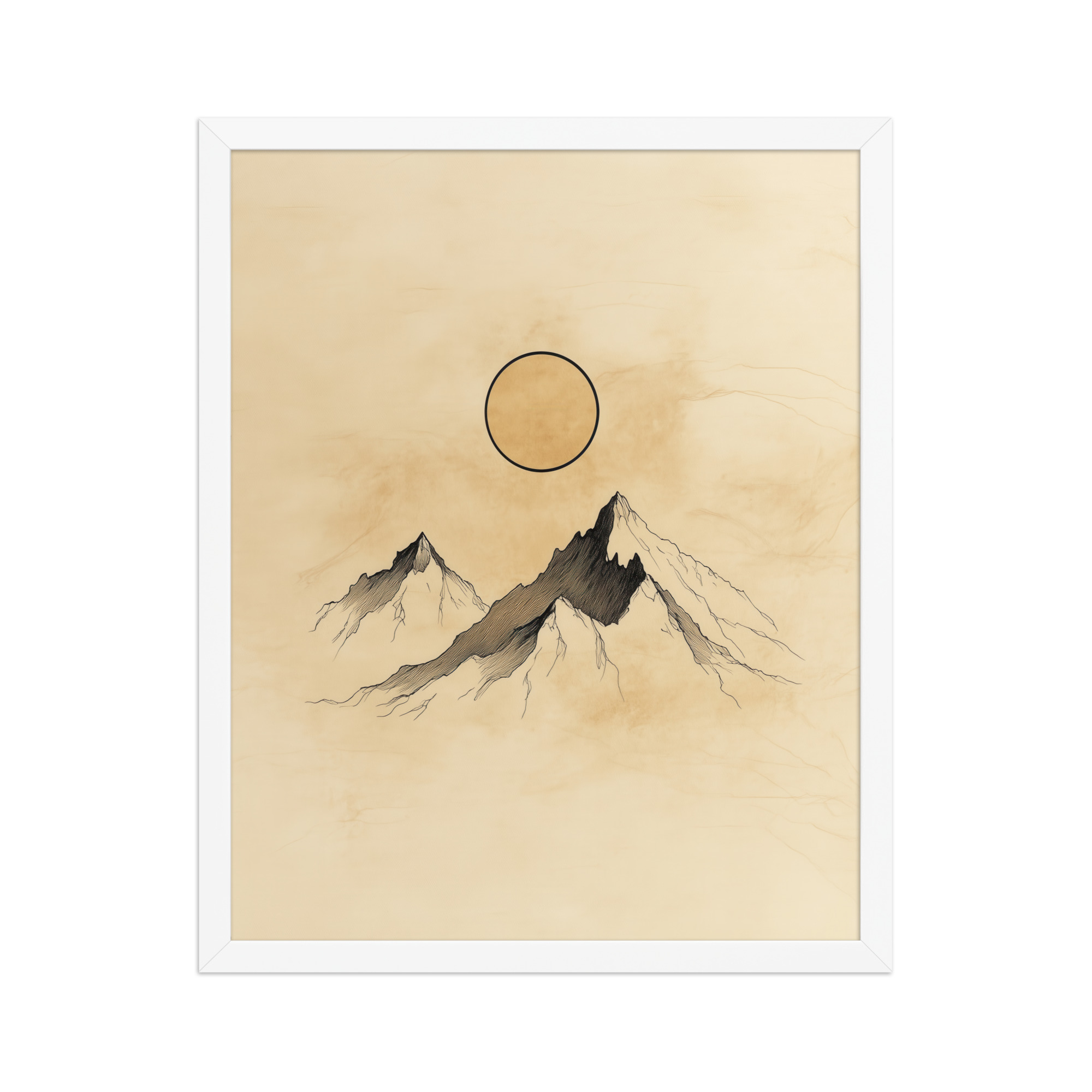 Twin Peaks and Silent Sun — Minimal Ink Mountain Study Landscape Art — Framed Poster - Image 18