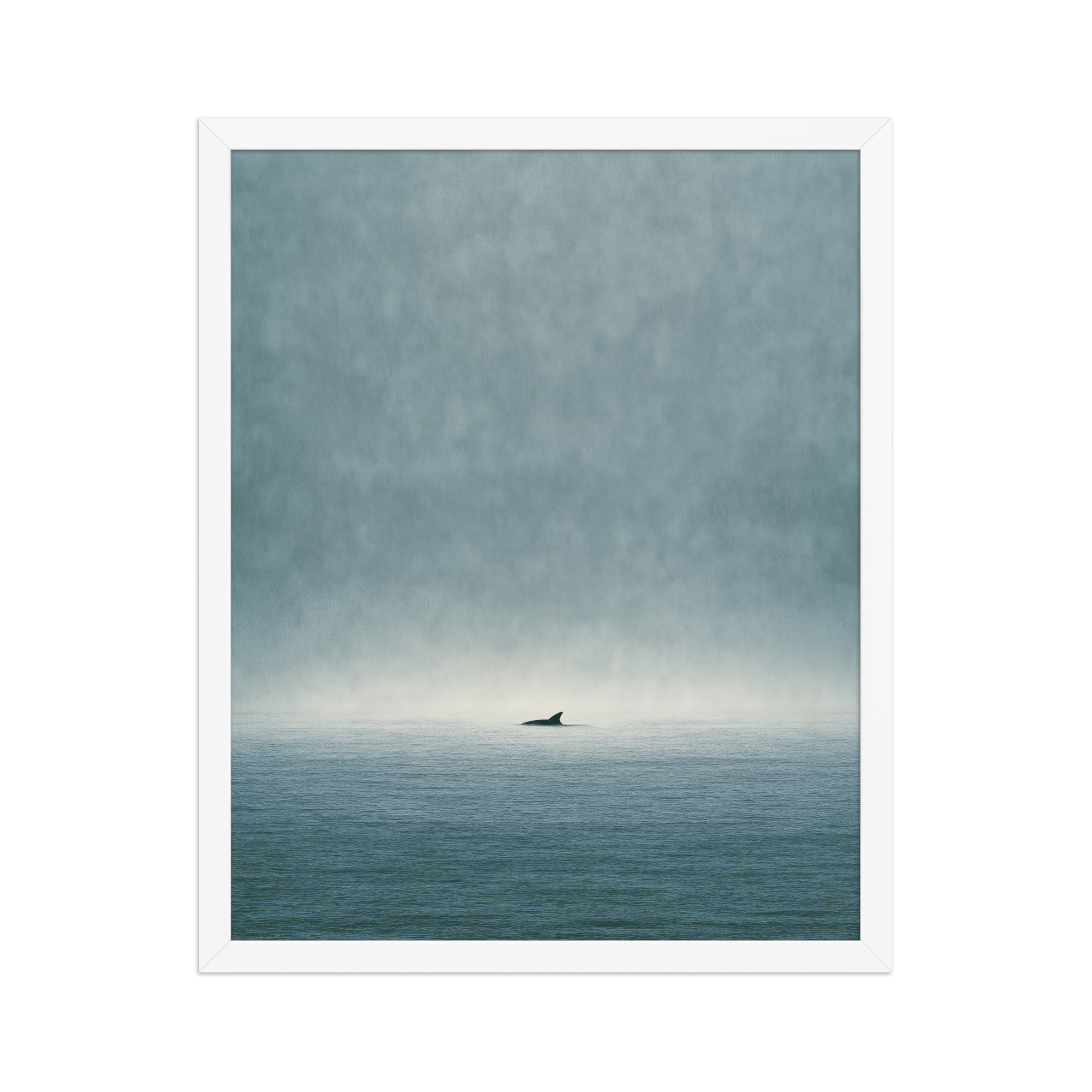 Solitary Horizon – Ocean Whale Minimal Wall Art in Misty Blues — Framed Poster - Image 14