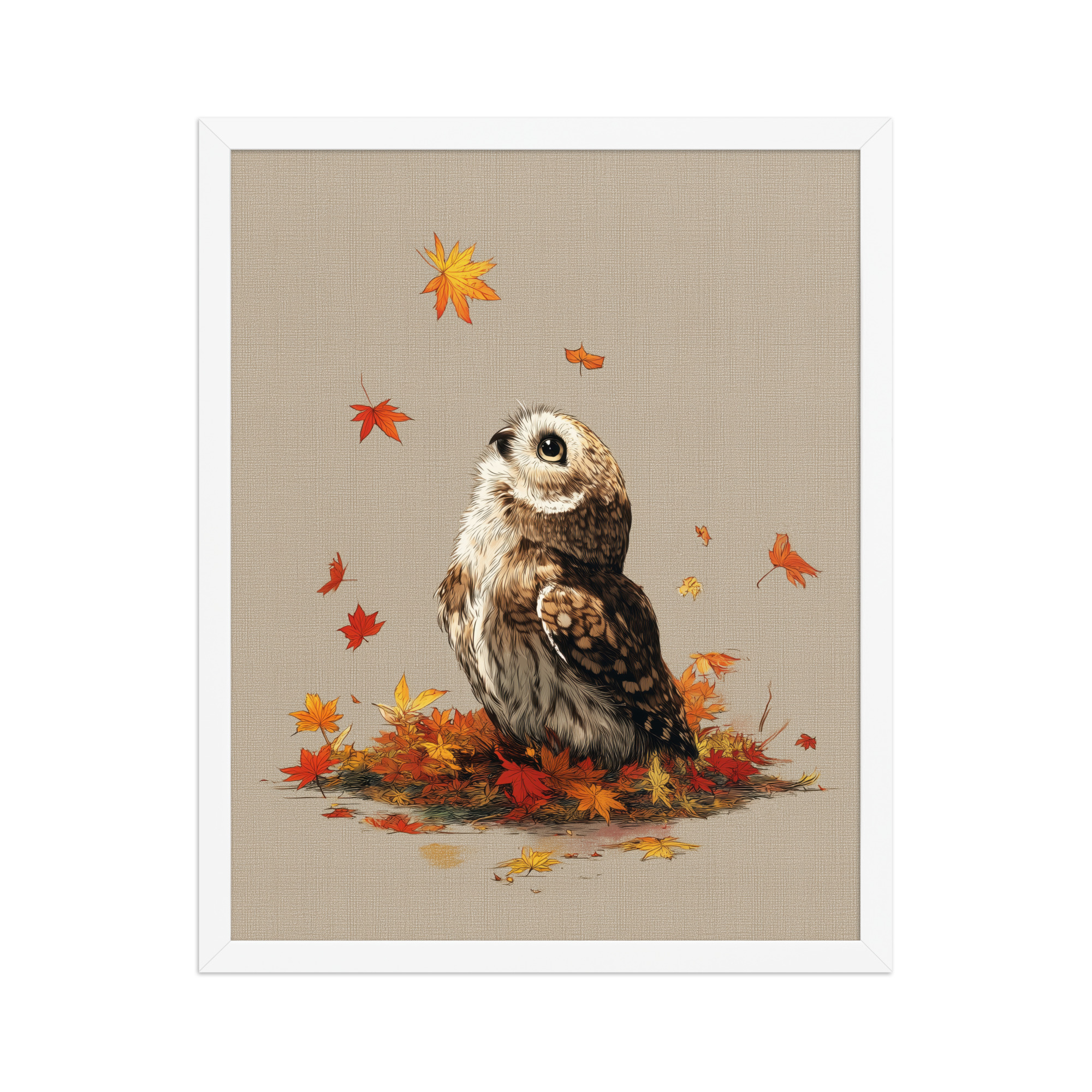 Autumn Gaze Owl — Owl Illustration with Falling Leaves Wall Art — Framed Poster - Image 14