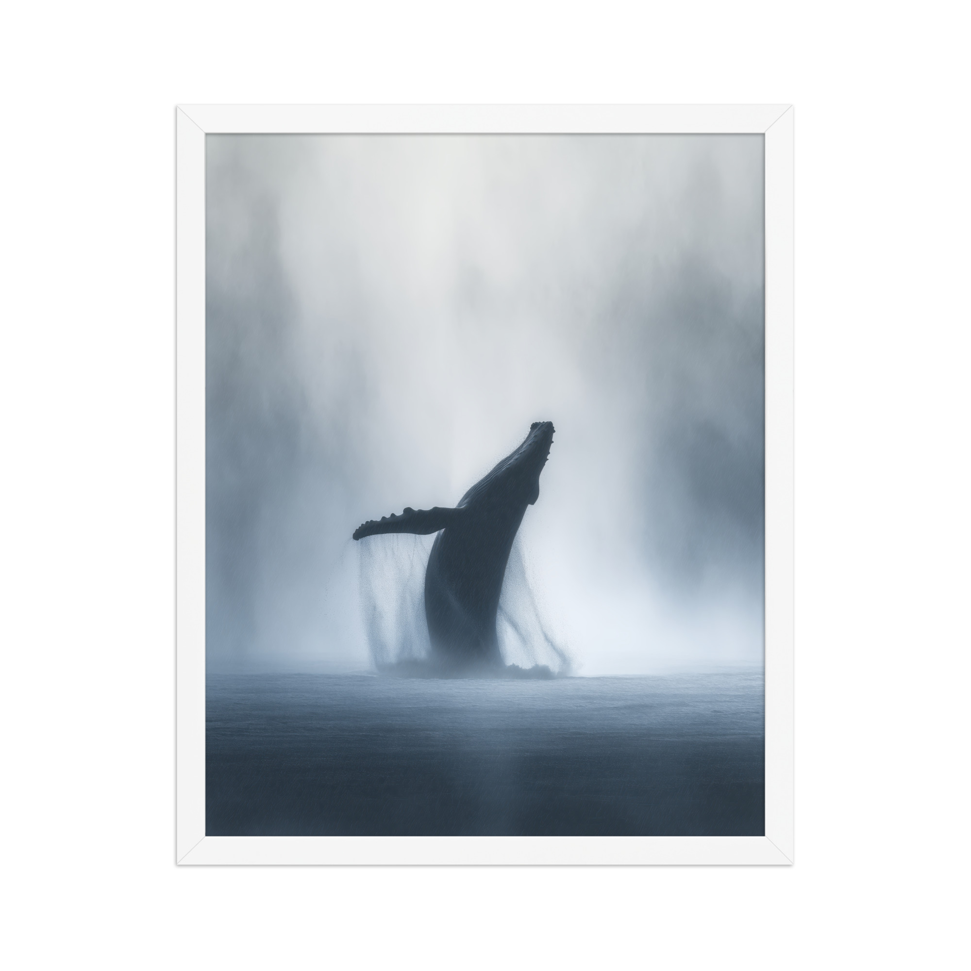 Whale in the Mist — Humpback Breach in Foggy Seascape Wall Decor — Framed Poster - Image 21
