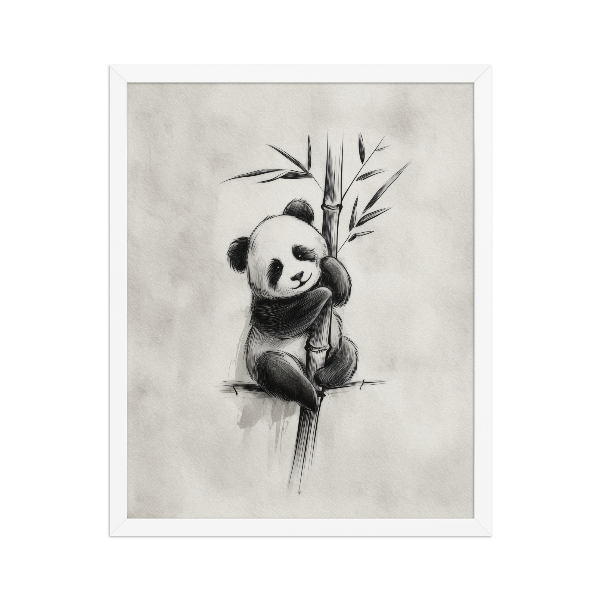 Gentle Hug on Bamboo — Panda Ink Illustration in Black & White Wall Decor — Framed Poster - Image 21