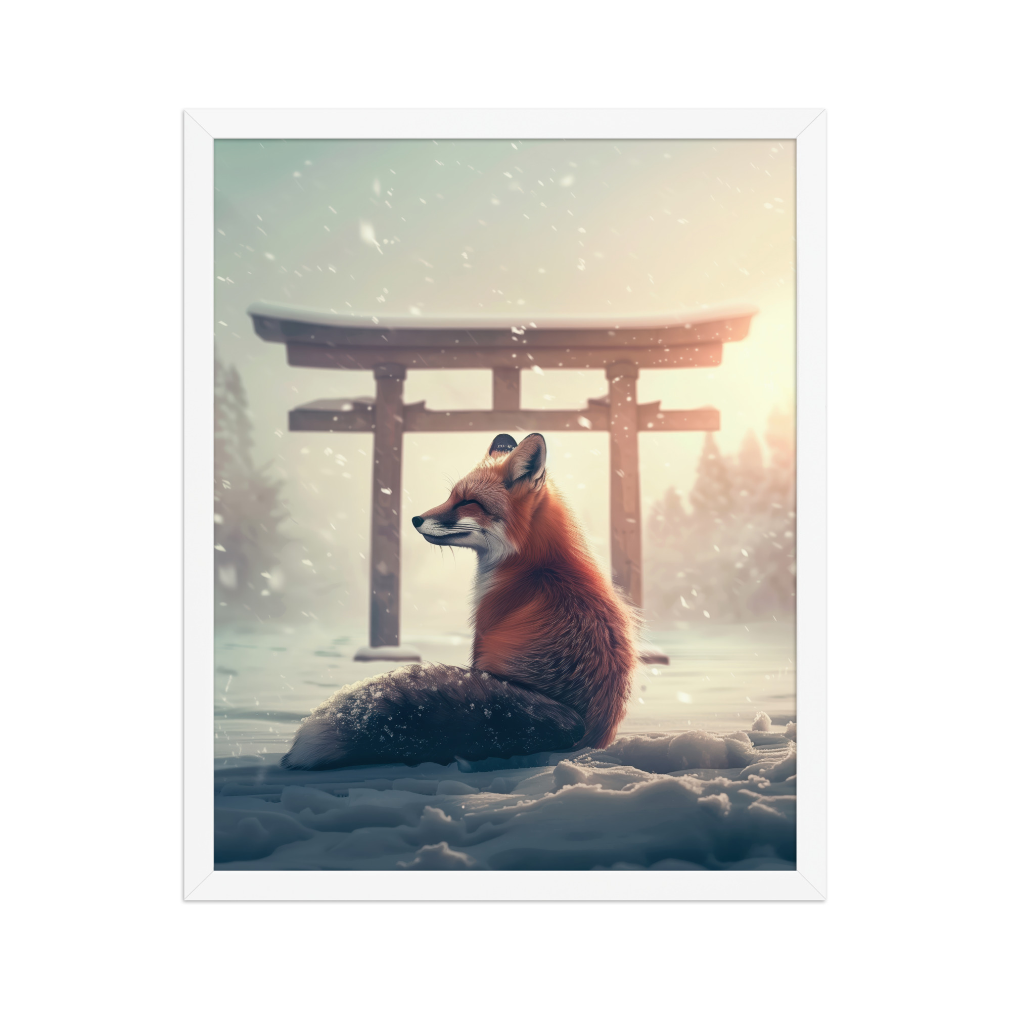 Snow Fox Watch Torii Gate — Cinematic Fox at Sunrise Wall Decor — Framed Poster - Image 14