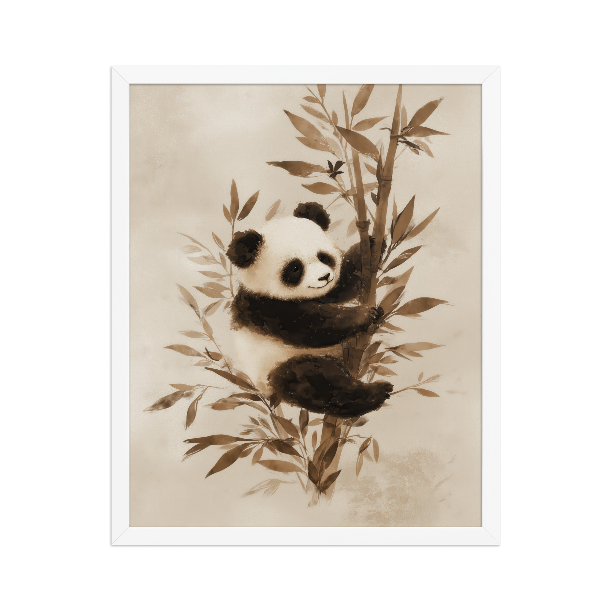 Sepia Panda Serenity — Soft Watercolor Black/White Panda Wall Art — Framed Poster - Image 13