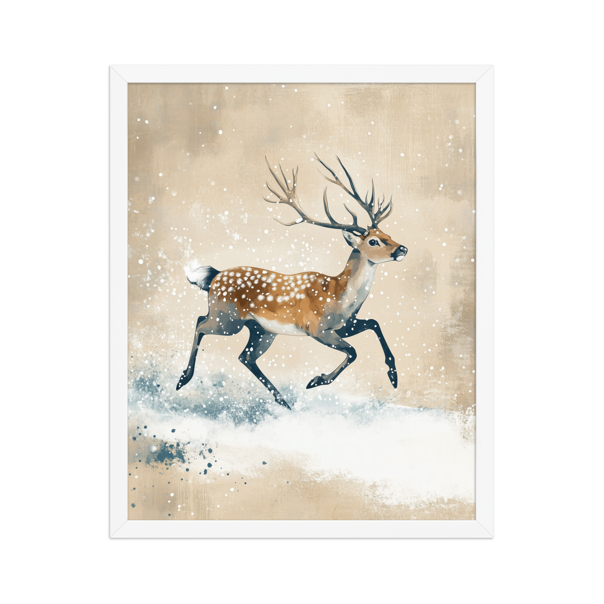 Running Deer in Winter Snow — Modern Wildlife Wall Art — Framed Poster - Image 21