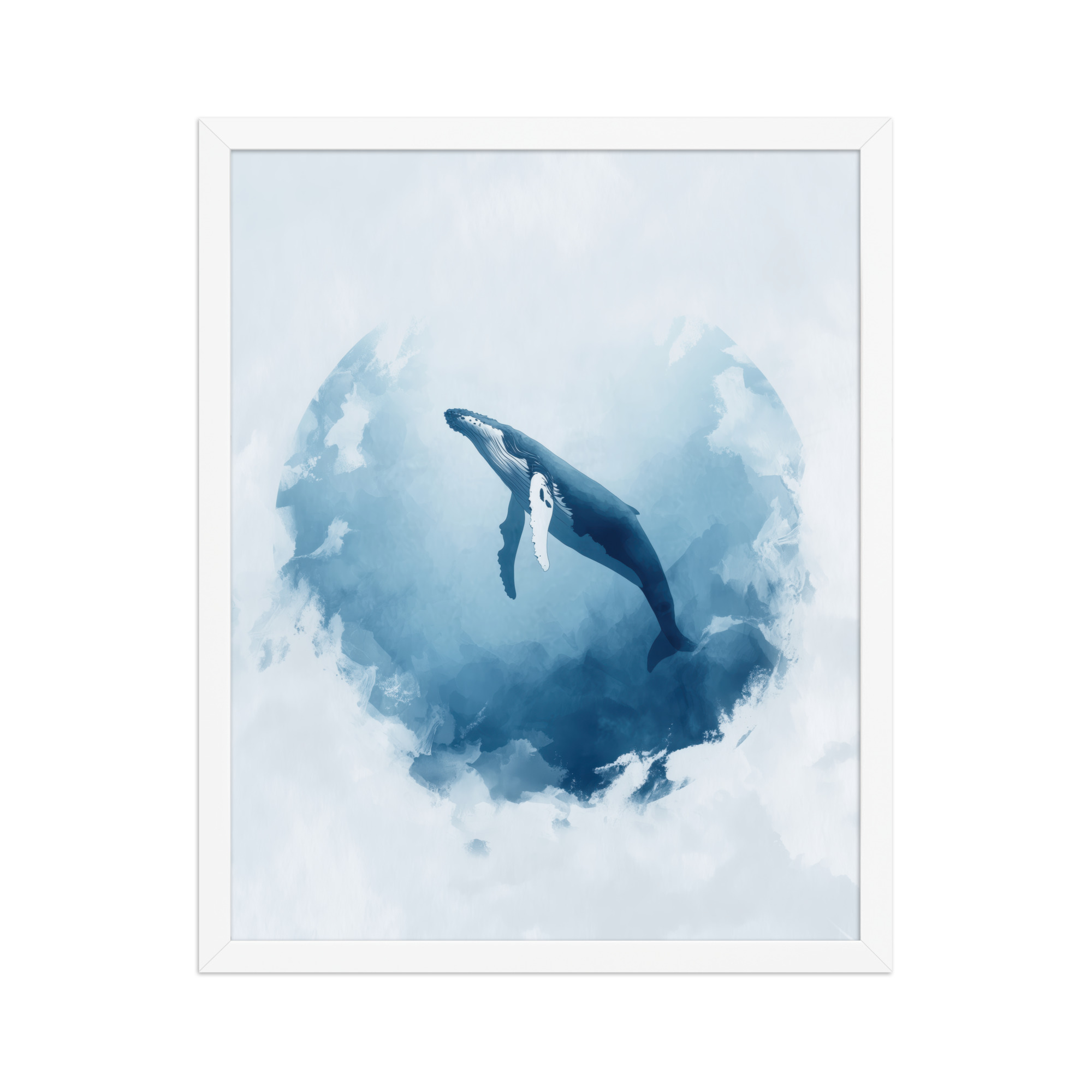 Ocean Heart — Humpback Whale in Dreamy Blue Watercolor Wall Art — Framed Poster - Image 16