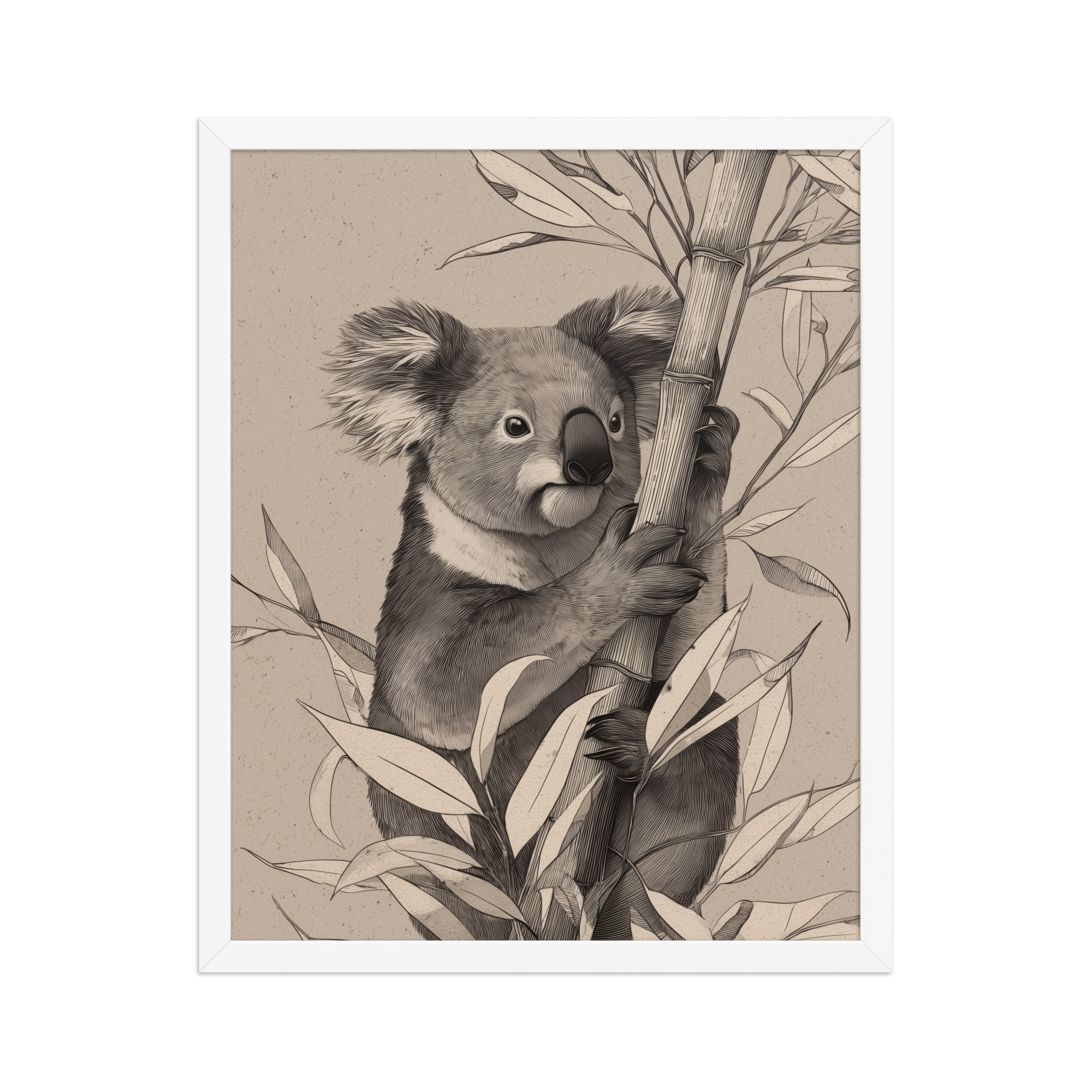 Koala Bamboo II — Detailed Koala Illustration with Bamboo Leaves Wall Decor — Framed Poster - Image 18