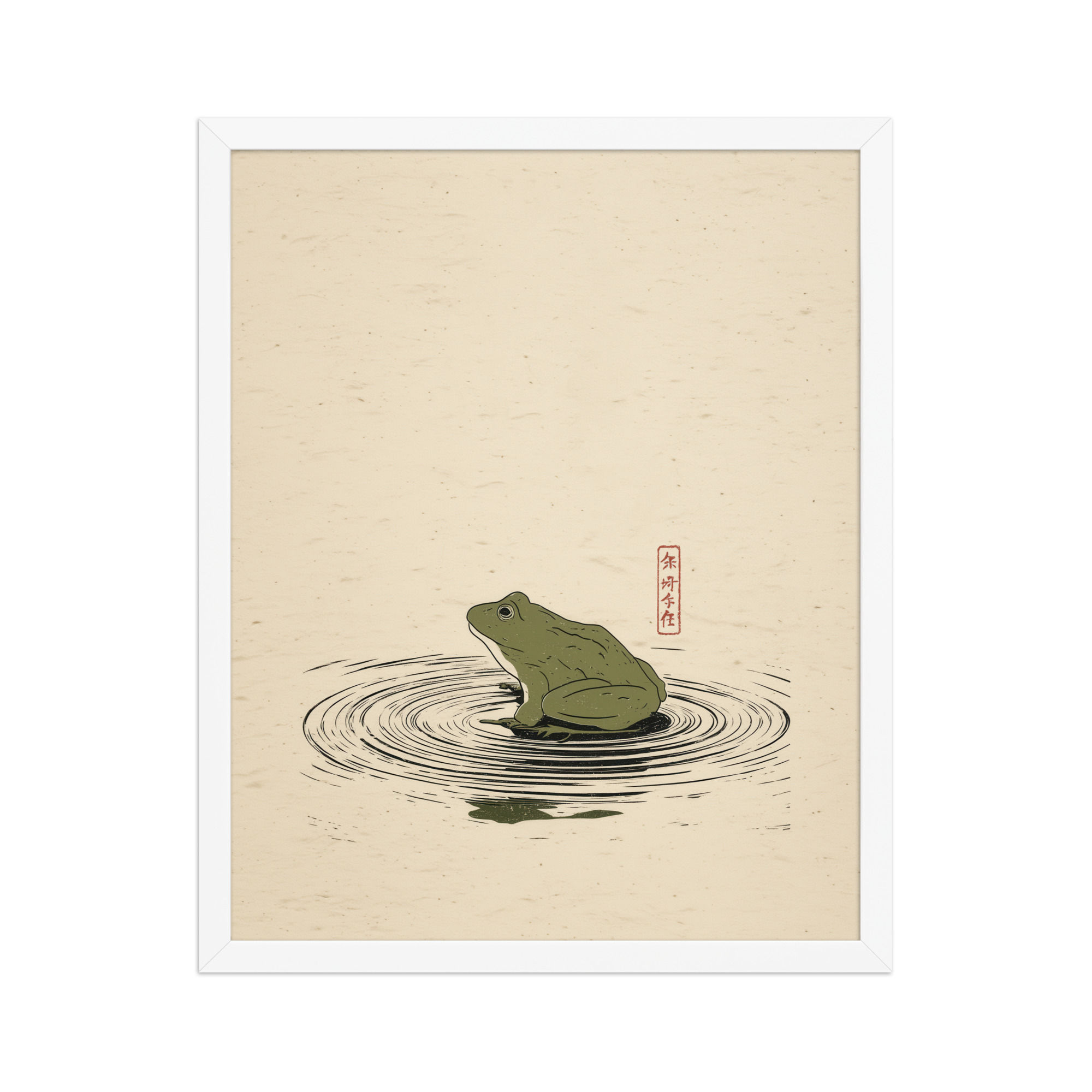 Frog on Pond — Minimal Frog Illustration with Ripples Wall Decor — Framed Poster - Image 18